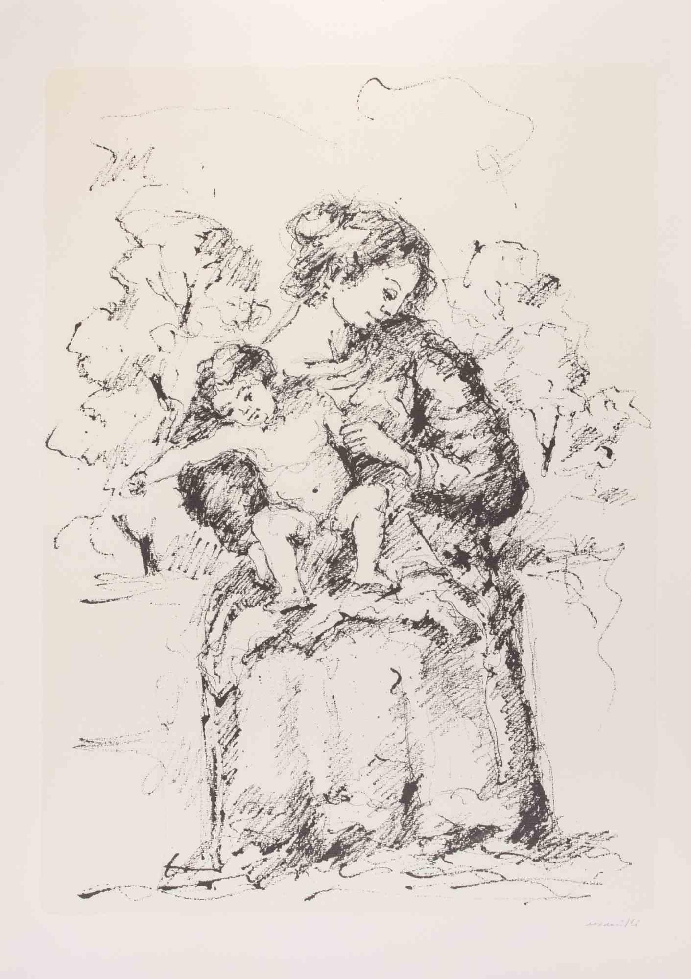 Mother and Child - Lithograph by Franco Marzilli - 1980s