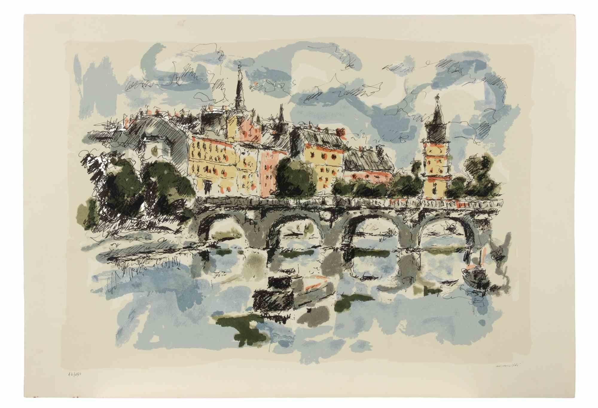 View of Paris - Etching by Franco Marzilli - 1990s