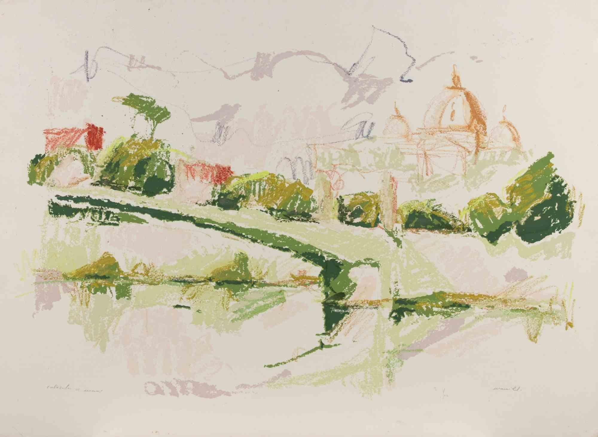 View of Rome - Etching by Franco Marzilli - 1980s