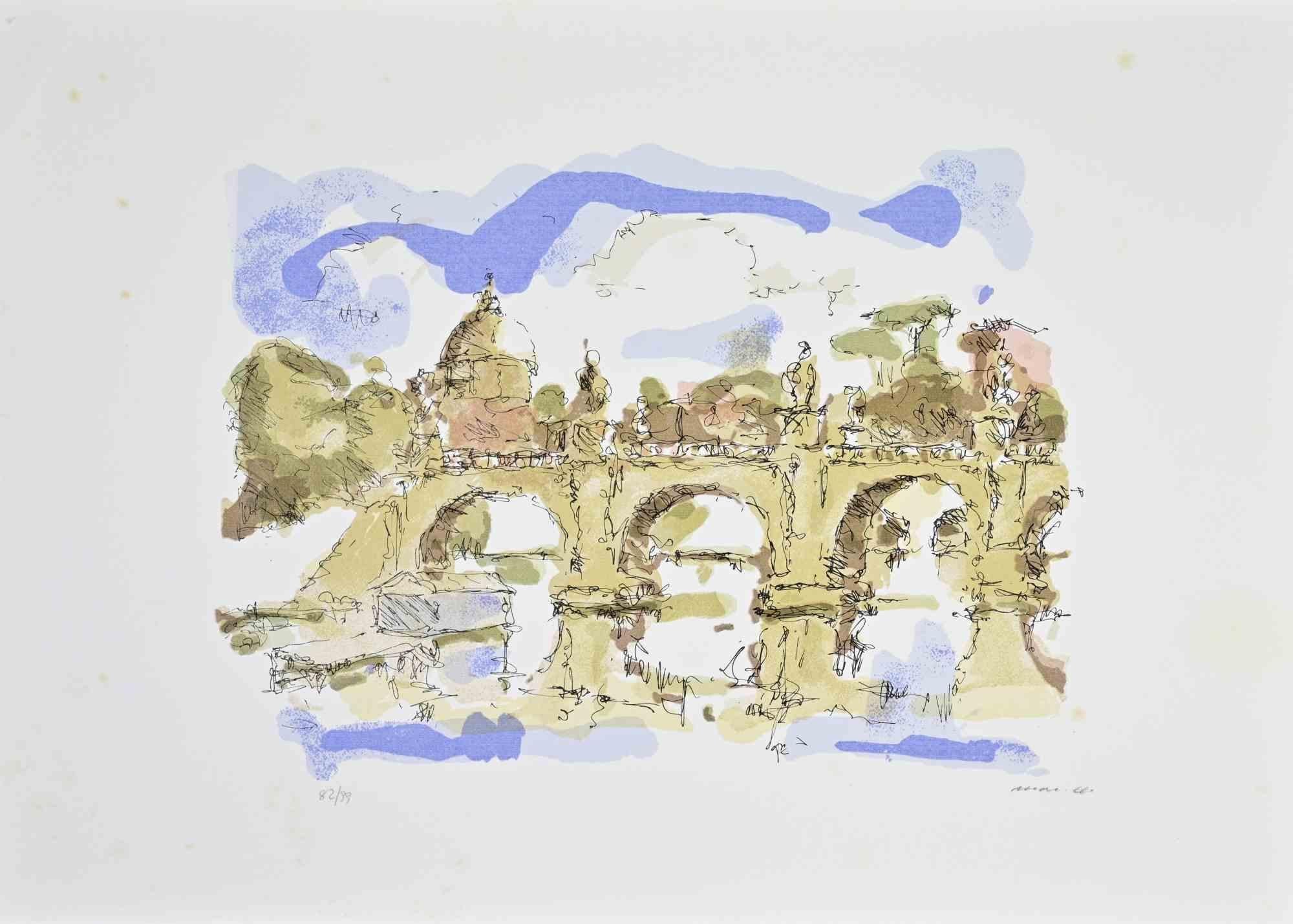 View of Saint Peter (Rome) - Etching by Franco Marzilli - 1980s