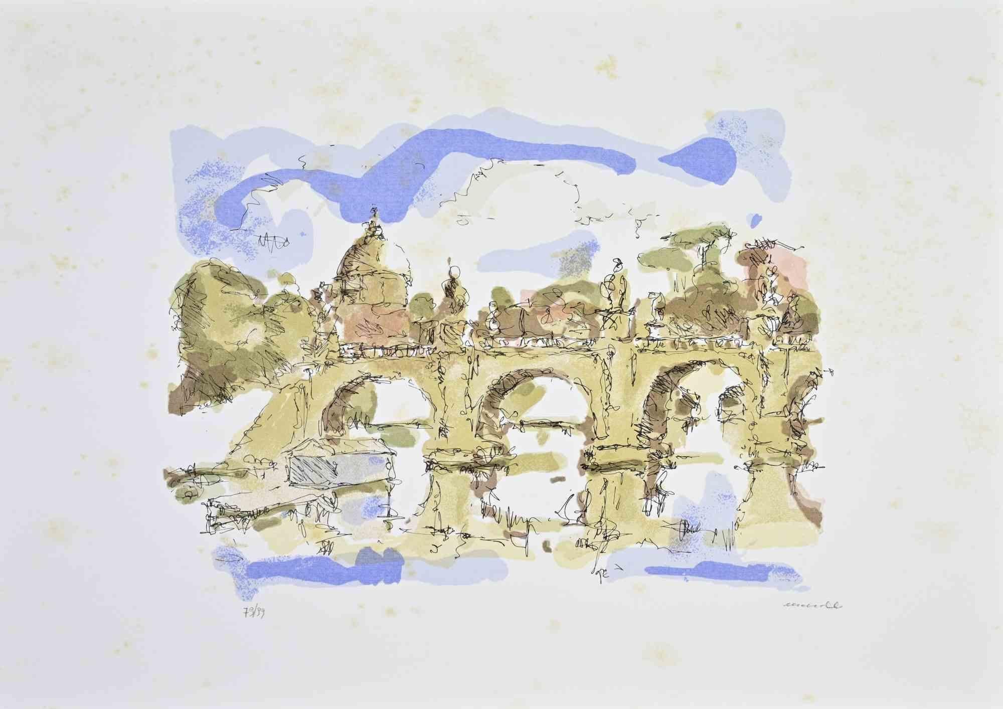 View of Saint Peter (Rome) - Lithograph by Franco Marzilli - 1980s