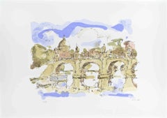 Vue de Saint Peters (Rome) - Lithographie de Franco Marzilli - Années 1980
