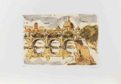 View of Saint Peter (Rome) with Ballerina- Lithograph by Franco Marzilli - 1980s