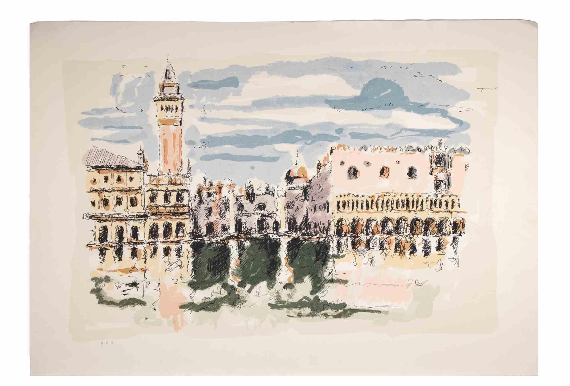 Ansicht von Venedig - Lithographie von Franco Marzilli - 1980er Jahre im Angebot 1