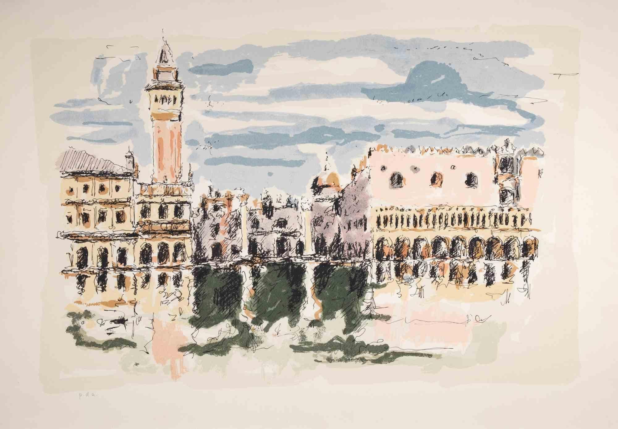 Ansicht von Venedig - Lithographie von Franco Marzilli - 1980er Jahre