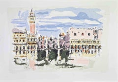 View of Venice - Lithograph by Franco Marzilli - 1980s