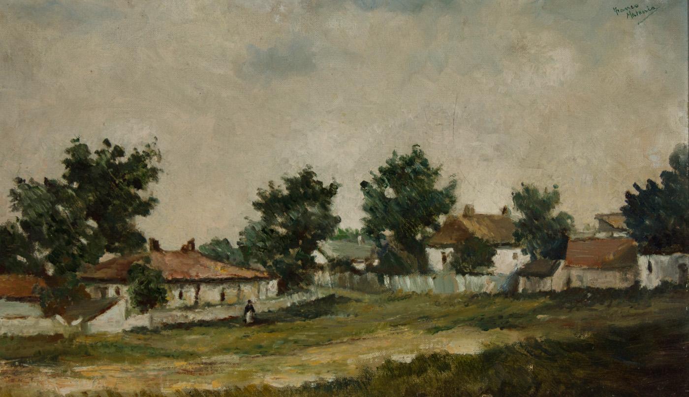 Franco Matania (1922-2006) - Pregevole olio del XX secolo, Cottage vicino a un campo 1
