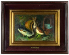 Still Life with Fishes - Oil Painting by Franco Morana - 1950s