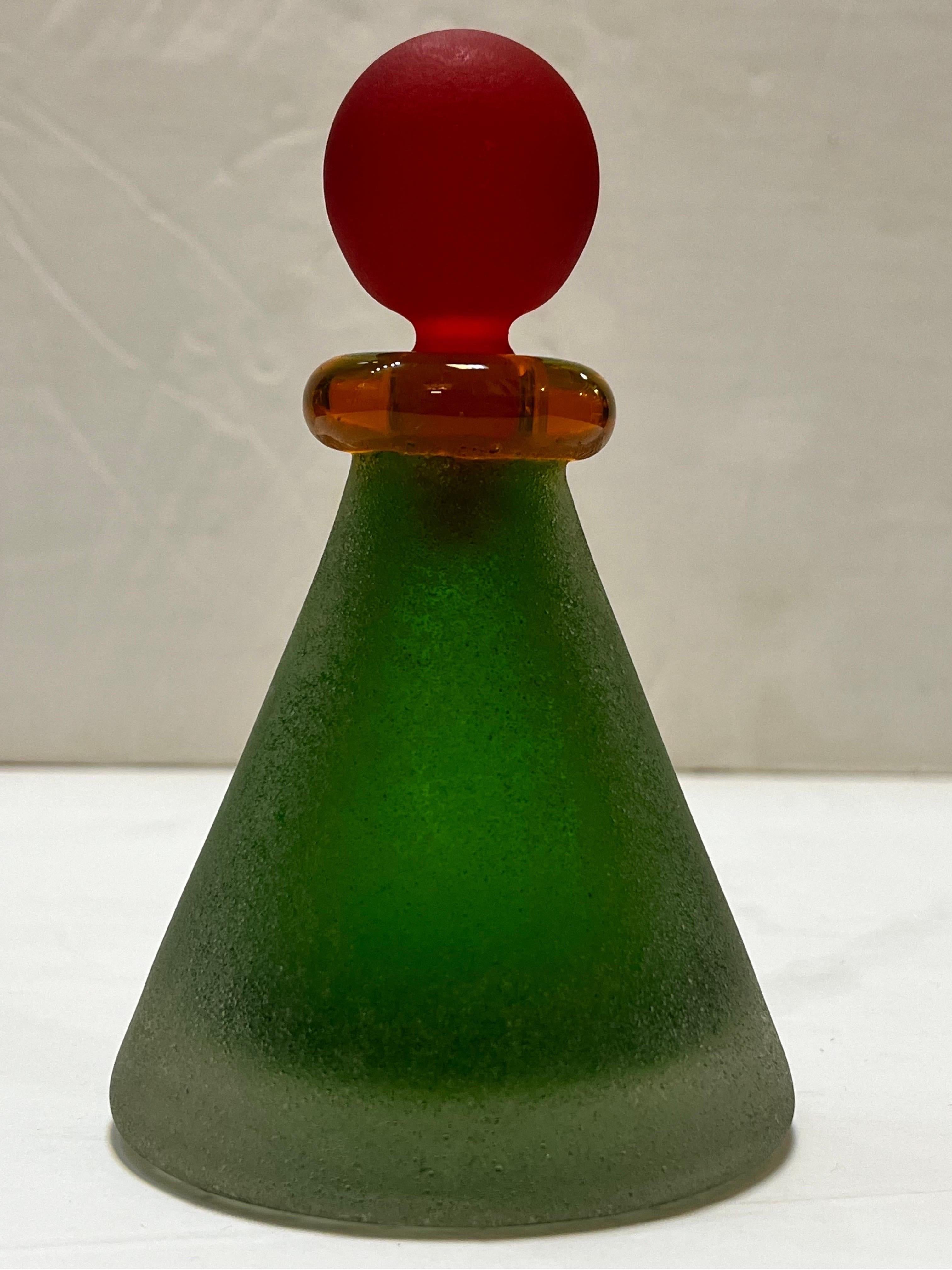 20th Century Franco Moretti circa 1980's 1990's Scavo Memphis Style Glass Perfume Bottle