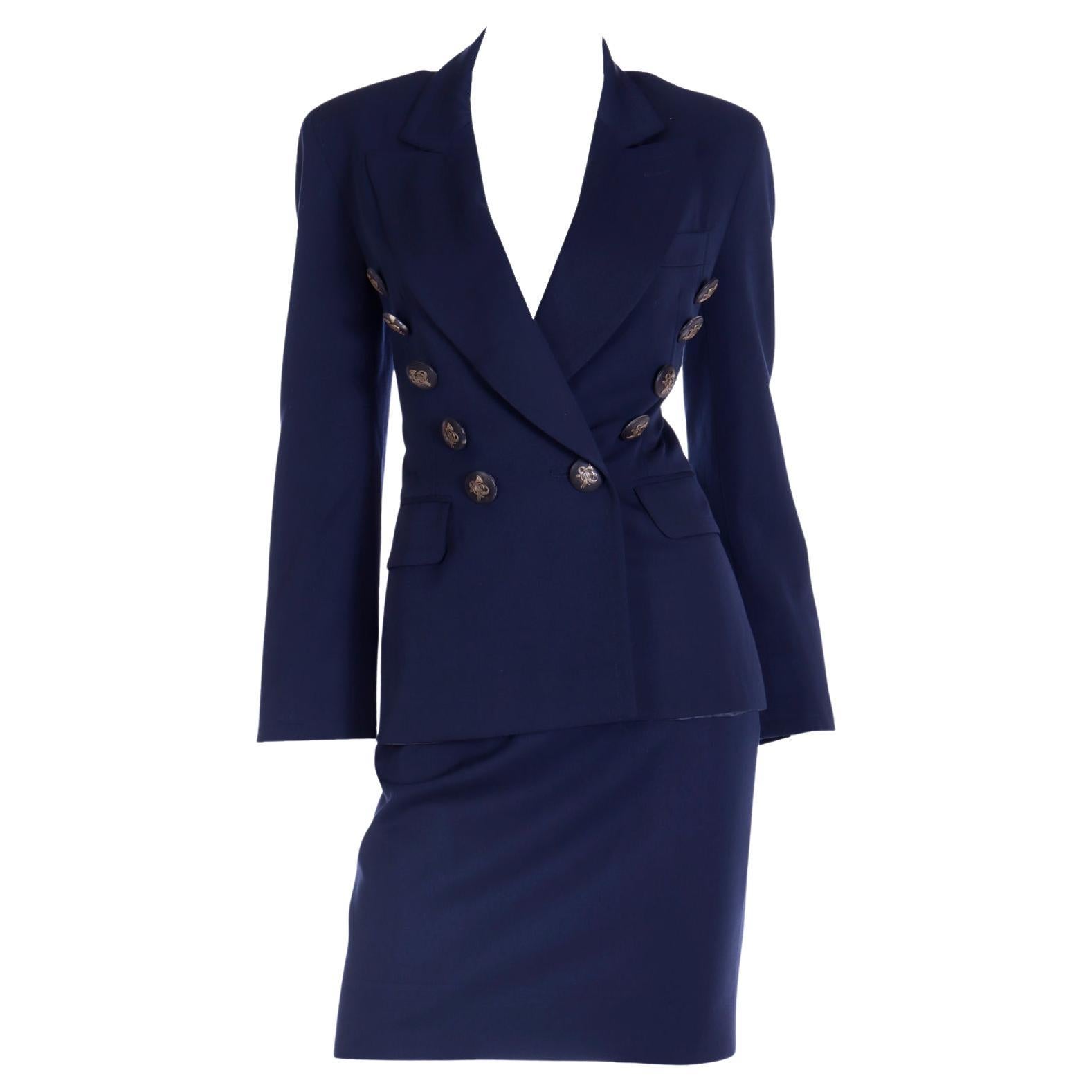 Franco Moschino 1990s Moschino Couture! Skirt Jacket Suit w Hermes Spoof Buttons For Sale