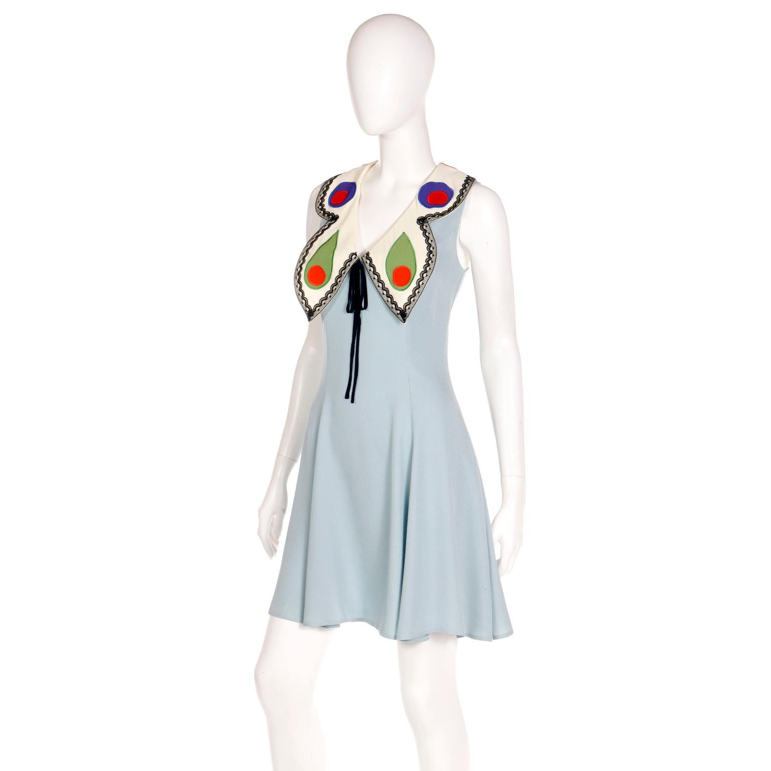 Women's Franco Moschino 1990s Sleeveless Blue Butterfly Collar Dress