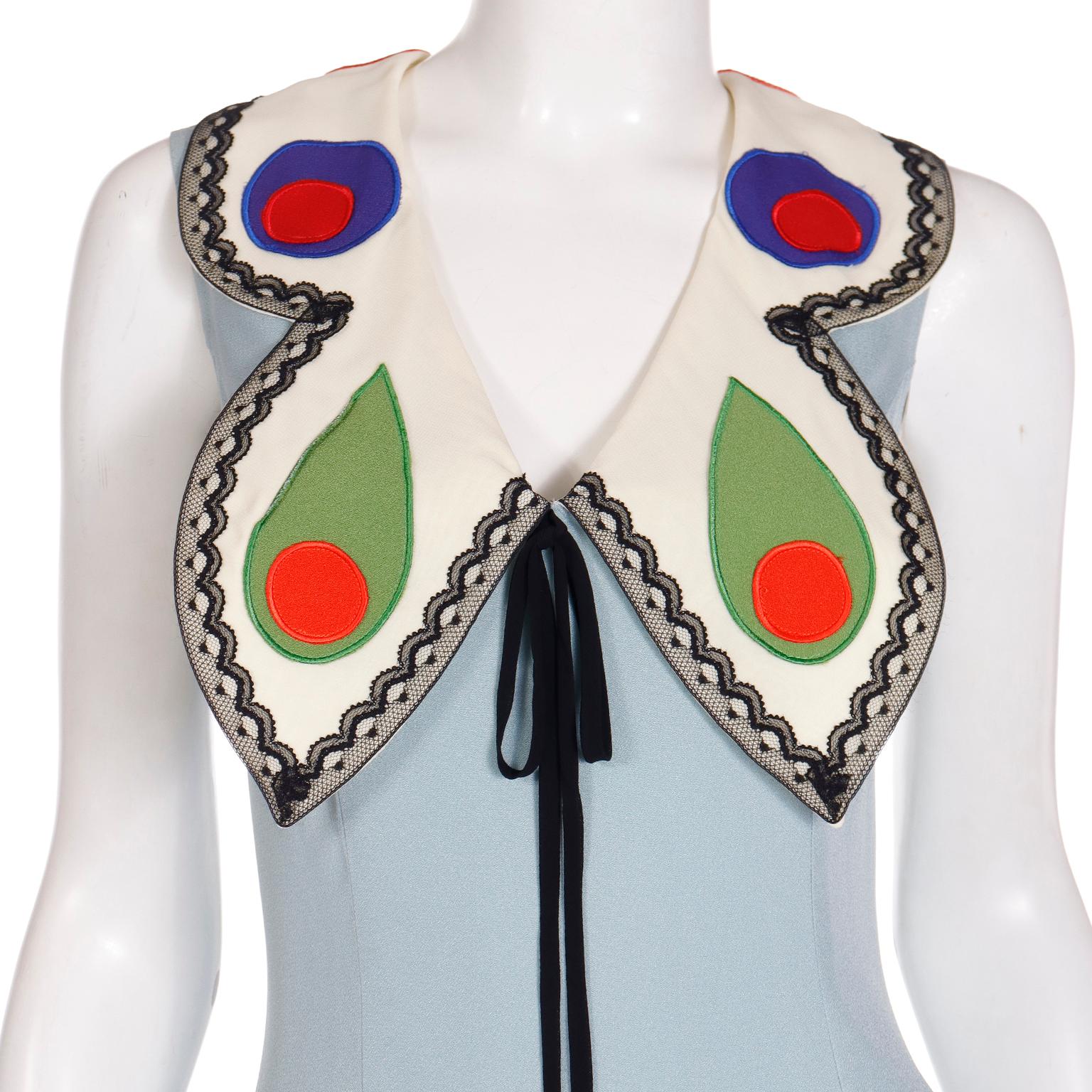 Franco Moschino 1990s Sleeveless Blue Butterfly Collar Dress 1