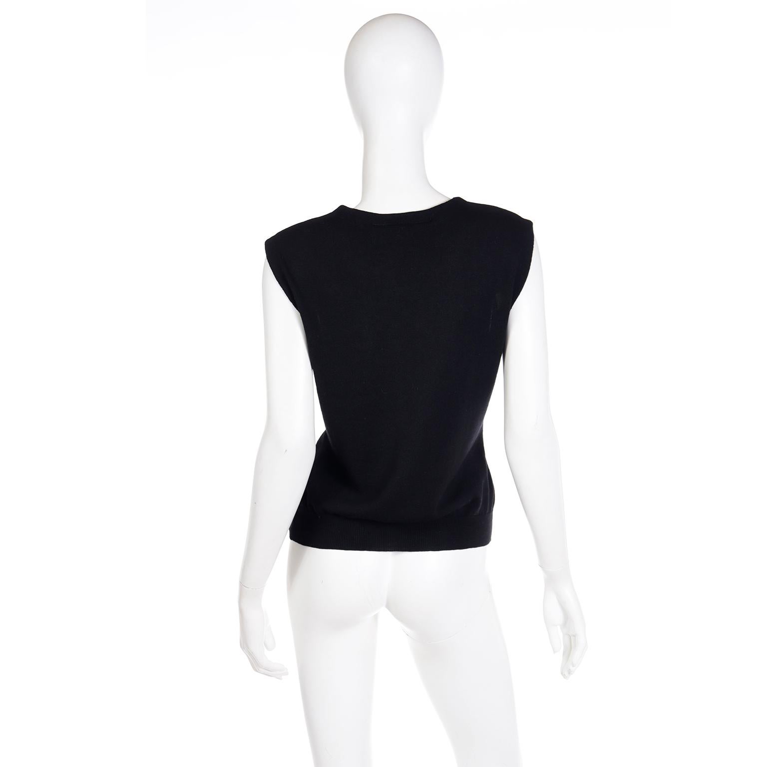 Women's Franco Moschino 1990s Vintage Black Knit Sleeveless Top w Red Heart & Buttons For Sale