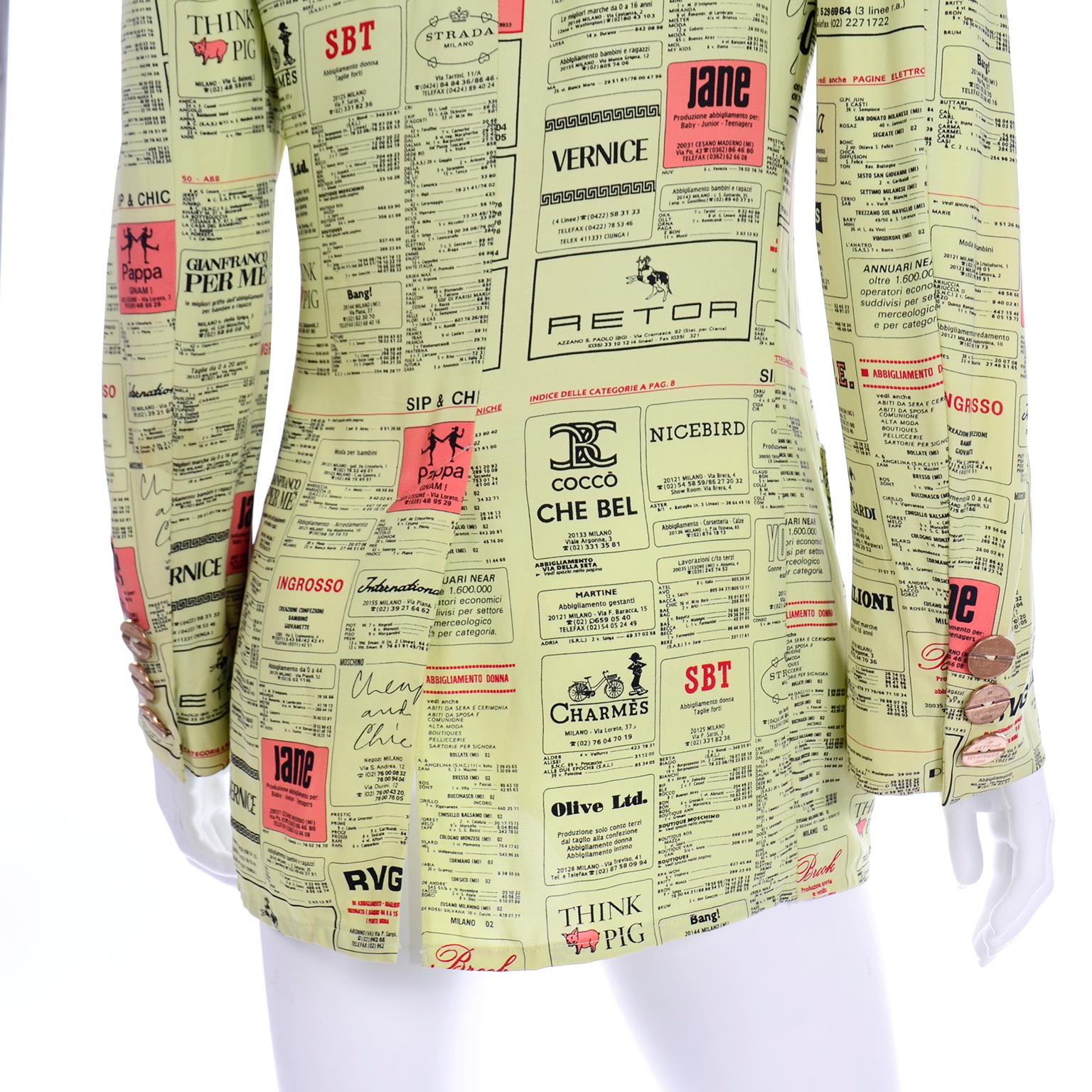Franco Moschino 1990s Yellow Pages Blazer Jacket W Spoofs on Designer Labels 2