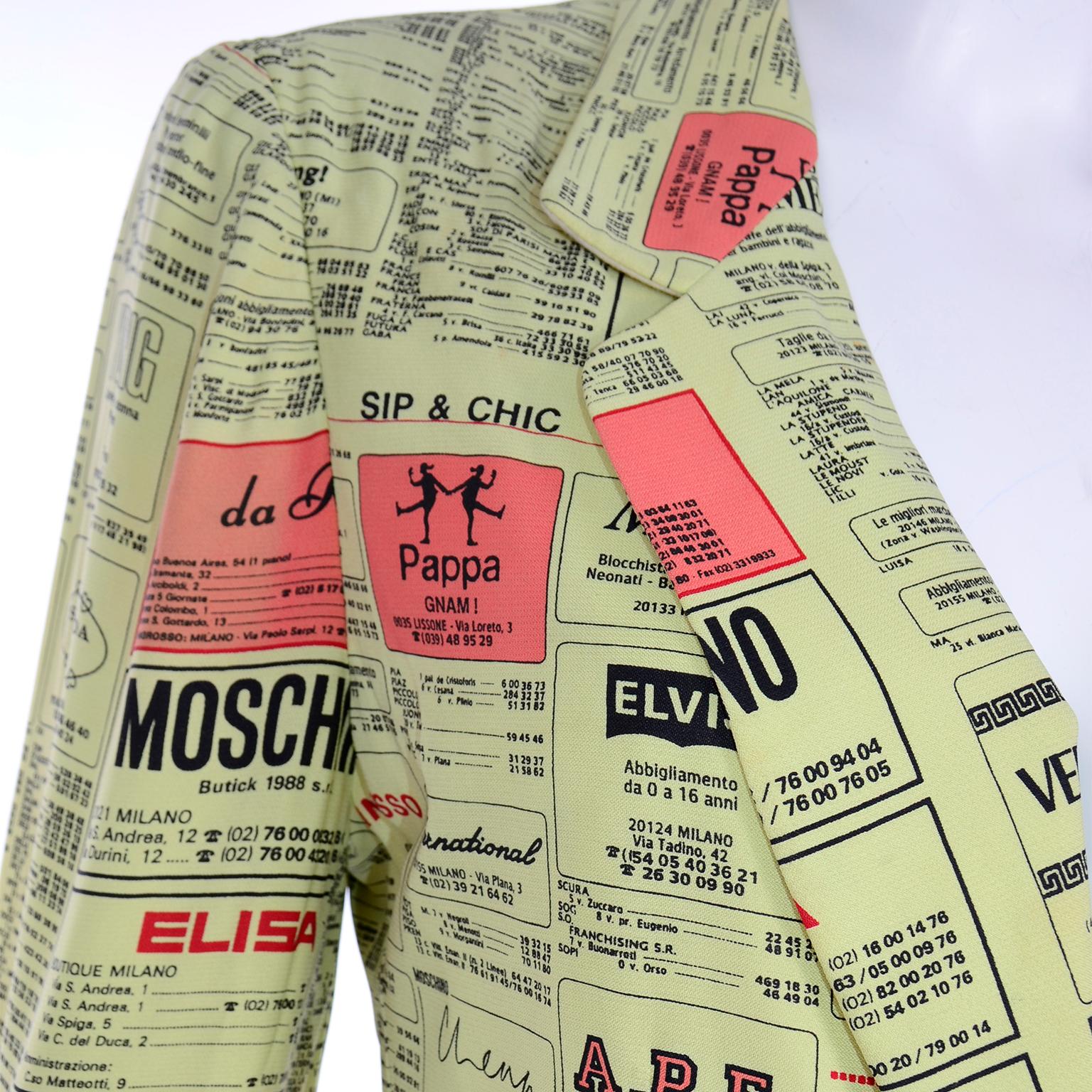 Beige Franco Moschino 1990s Yellow Pages Blazer Jacket W Spoofs on Designer Labels