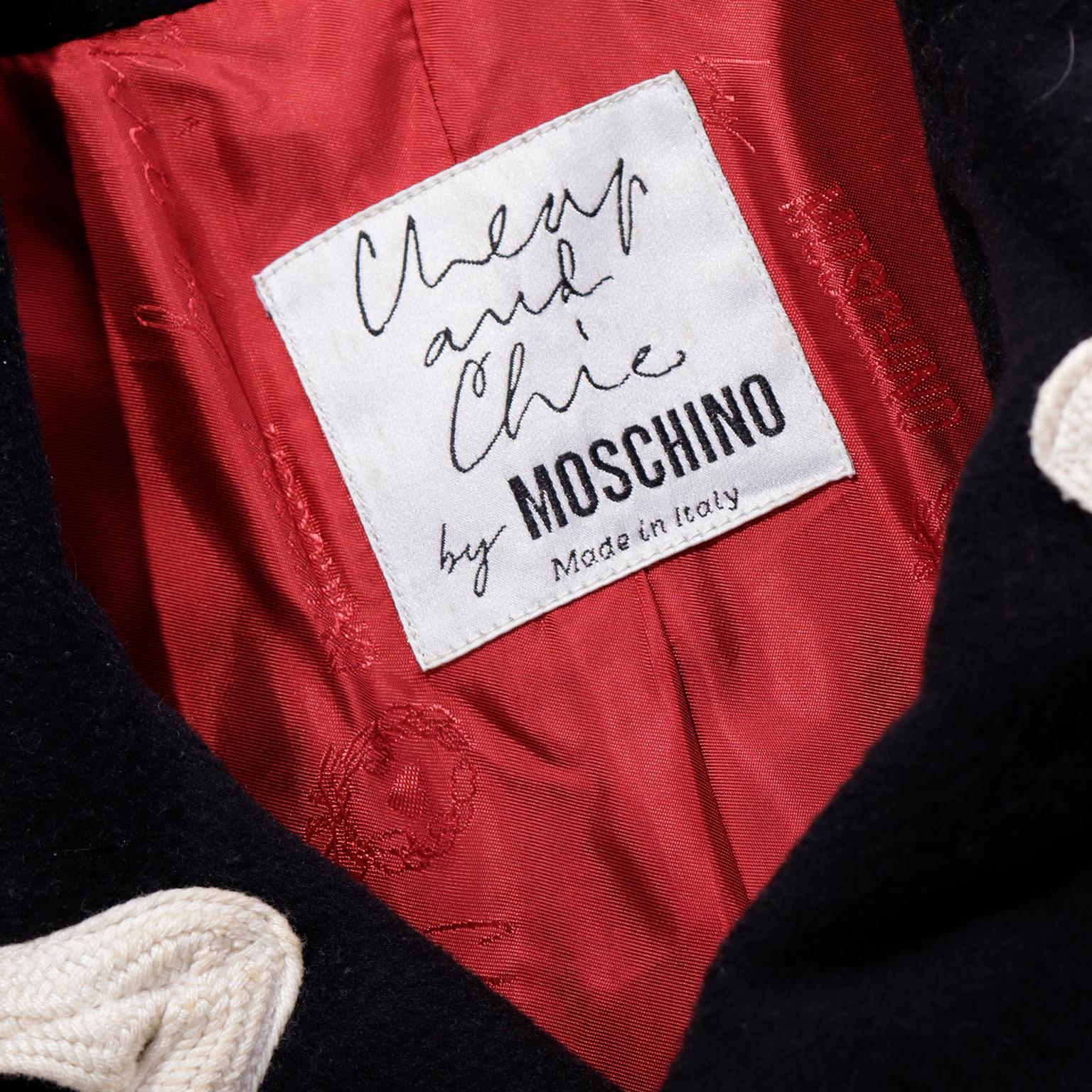 Franco Moschino Black Cropped Wool Jacket w Cream Rickrack & Gold CC Buttons 7