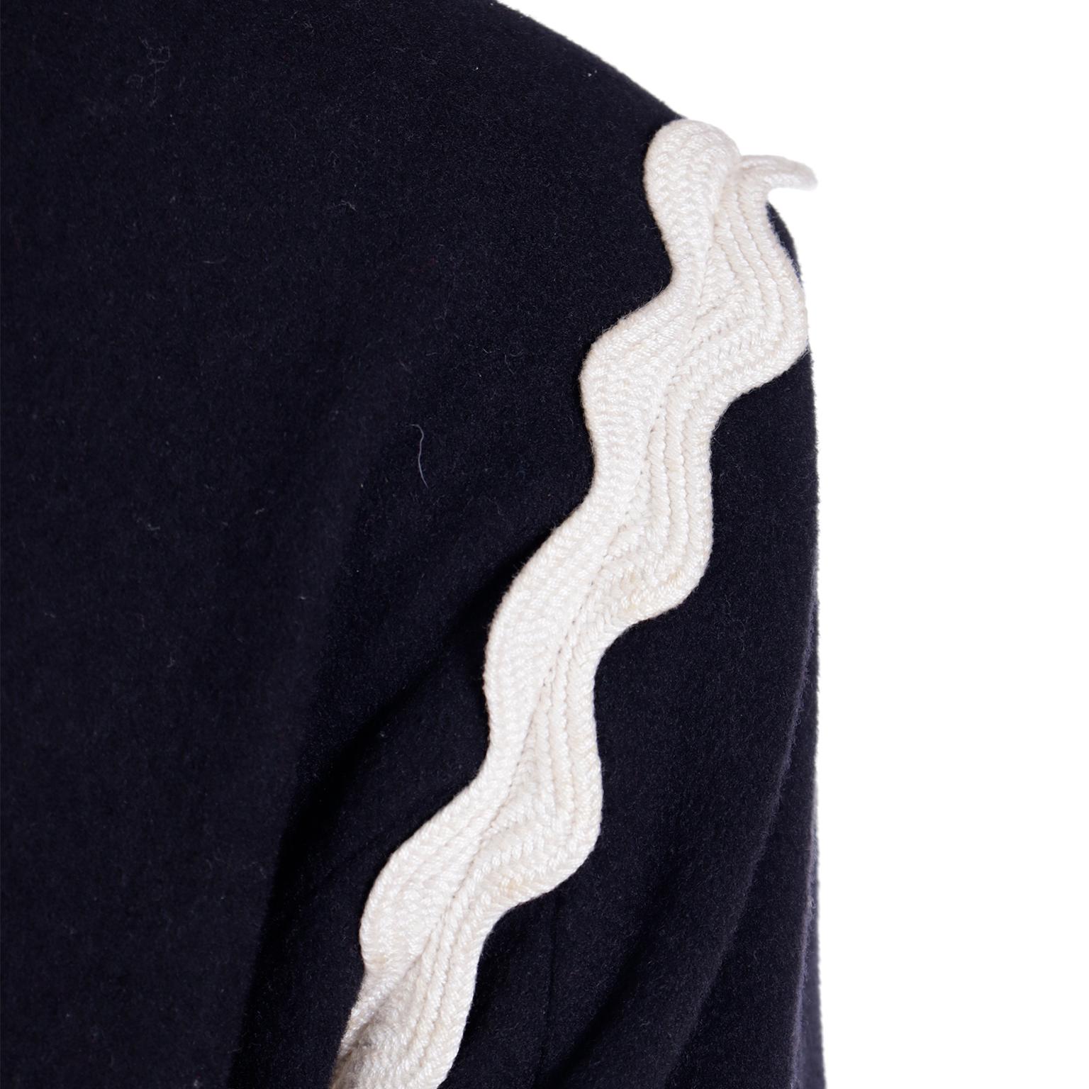 Franco Moschino Black Cropped Wool Jacket w Cream Rickrack & Gold CC Buttons 6