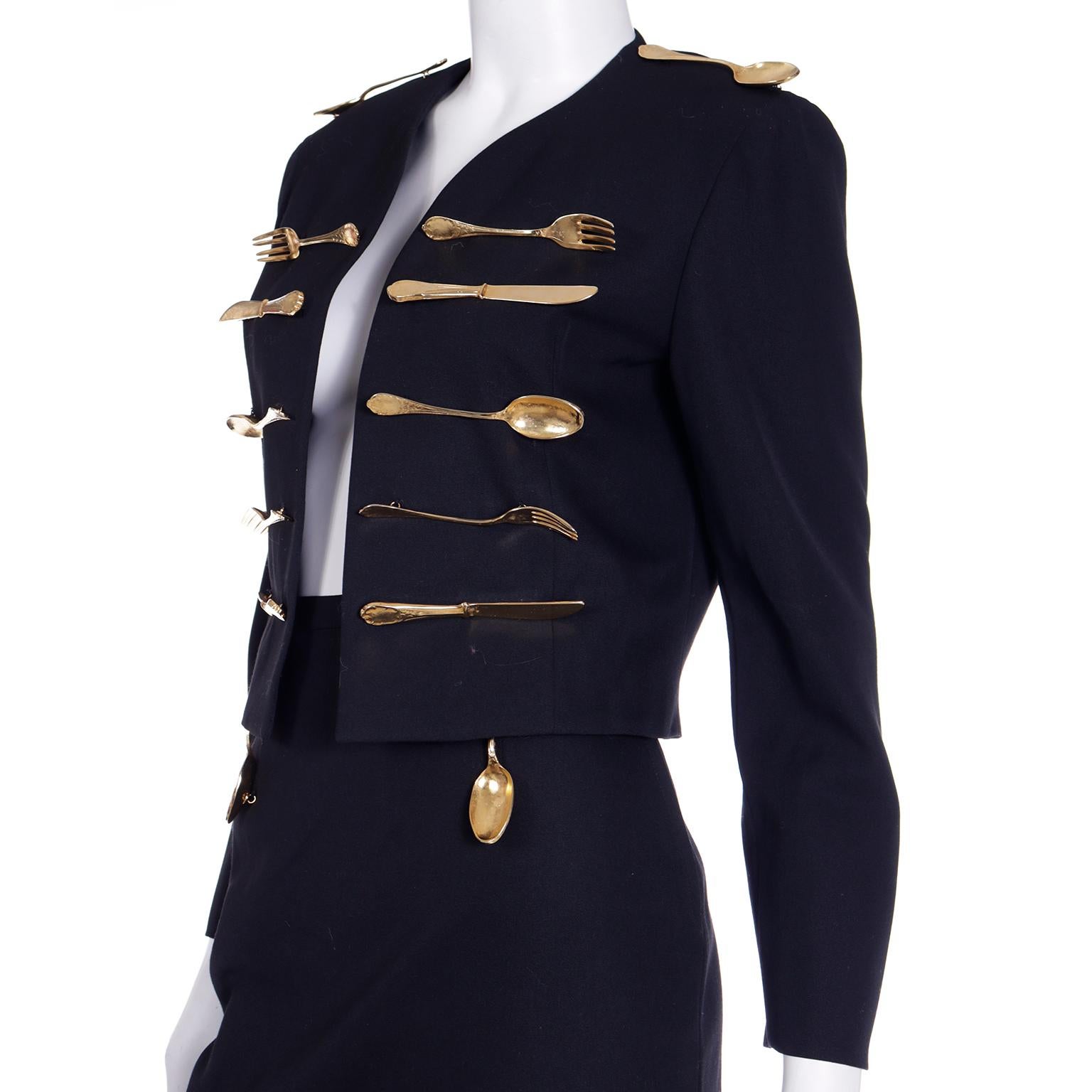 Franco Moschino Couture Dinner Suit Vintage Forks Knives & Spoons Skirt & Jacket 3