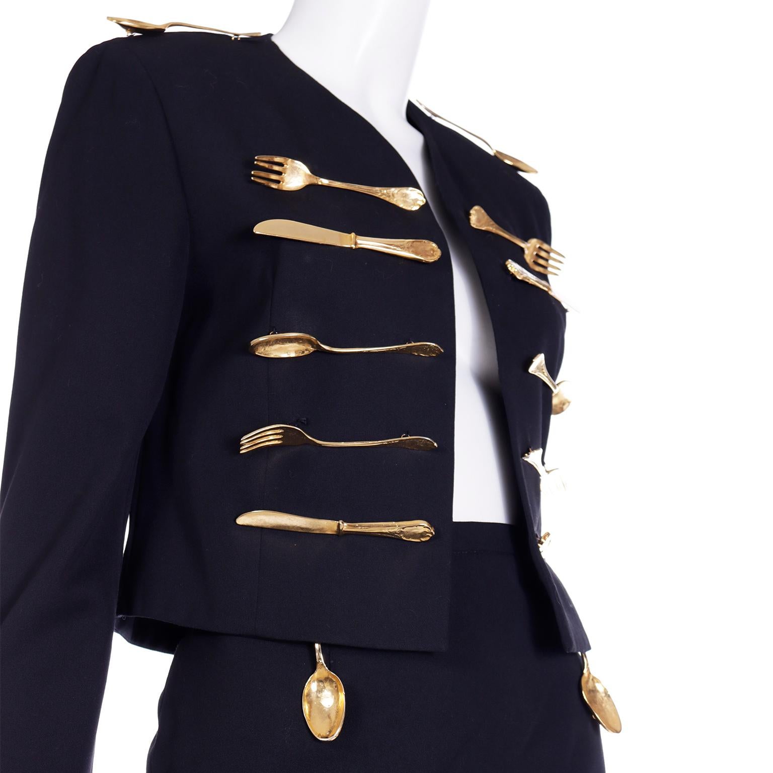 Franco Moschino Couture Dinner Suit Vintage Forks Knives & Spoons Skirt & Jacket 4