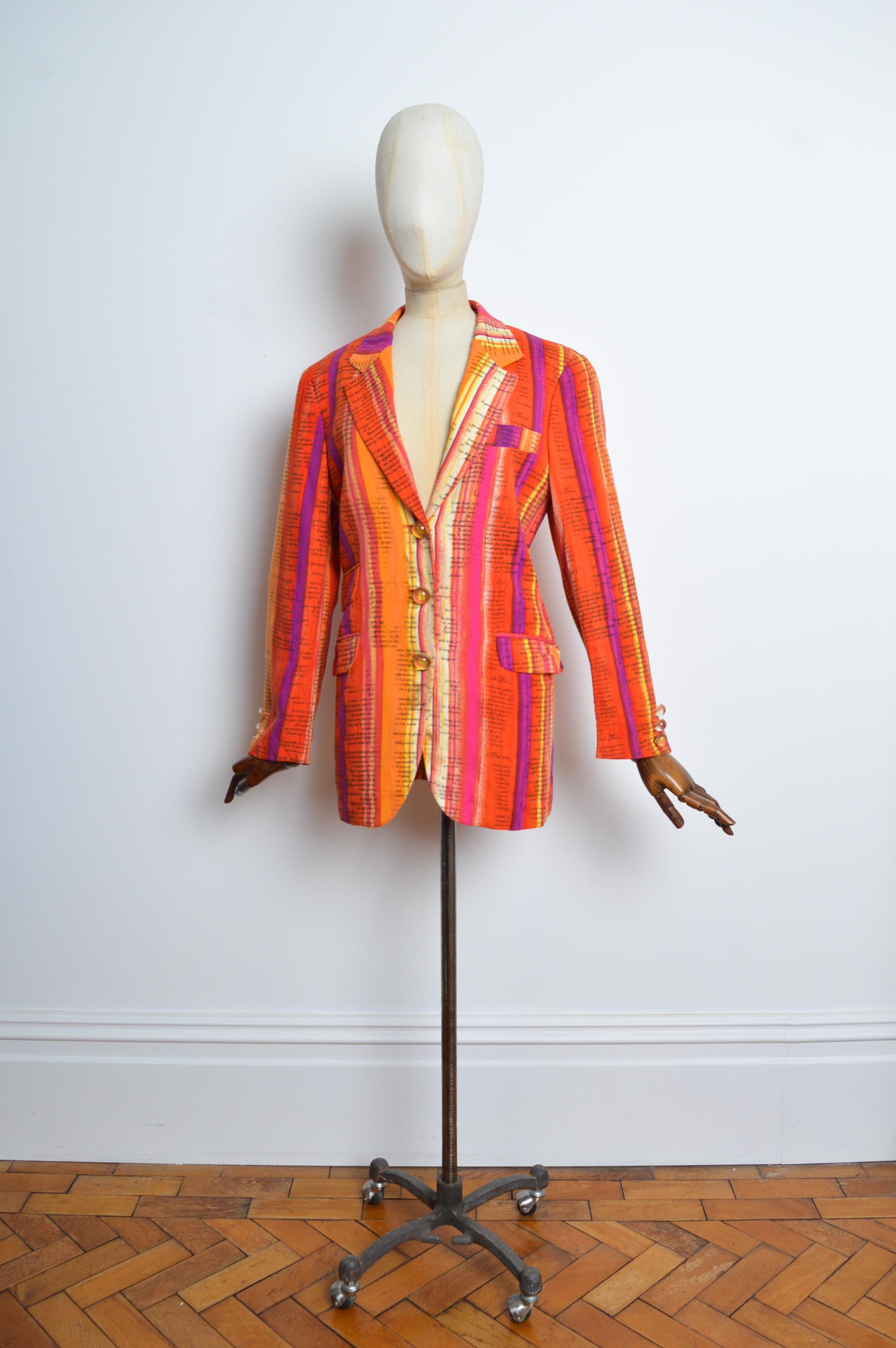 Orange Franco Moschino Sunset Ombré paint stroke newspaper print Blazer - Jacket For Sale