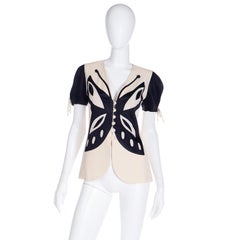Franco Moschino Vintage Butterfly Applique Short Sleeve Jacket or Top