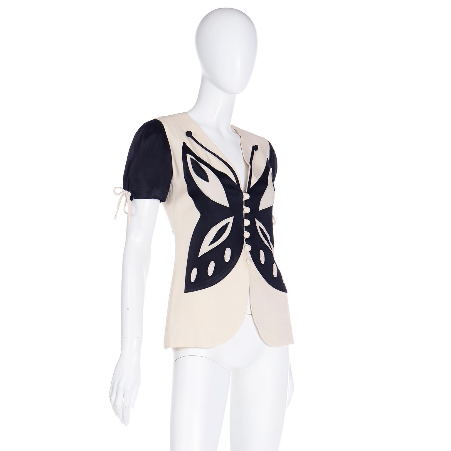 Women's Franco Moschino Vintage Butterfly Applique Short Sleeve Jacket or Top For Sale