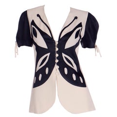 Franco Moschino Vintage Butterfly Applique Short Sleeve Jacket or Top