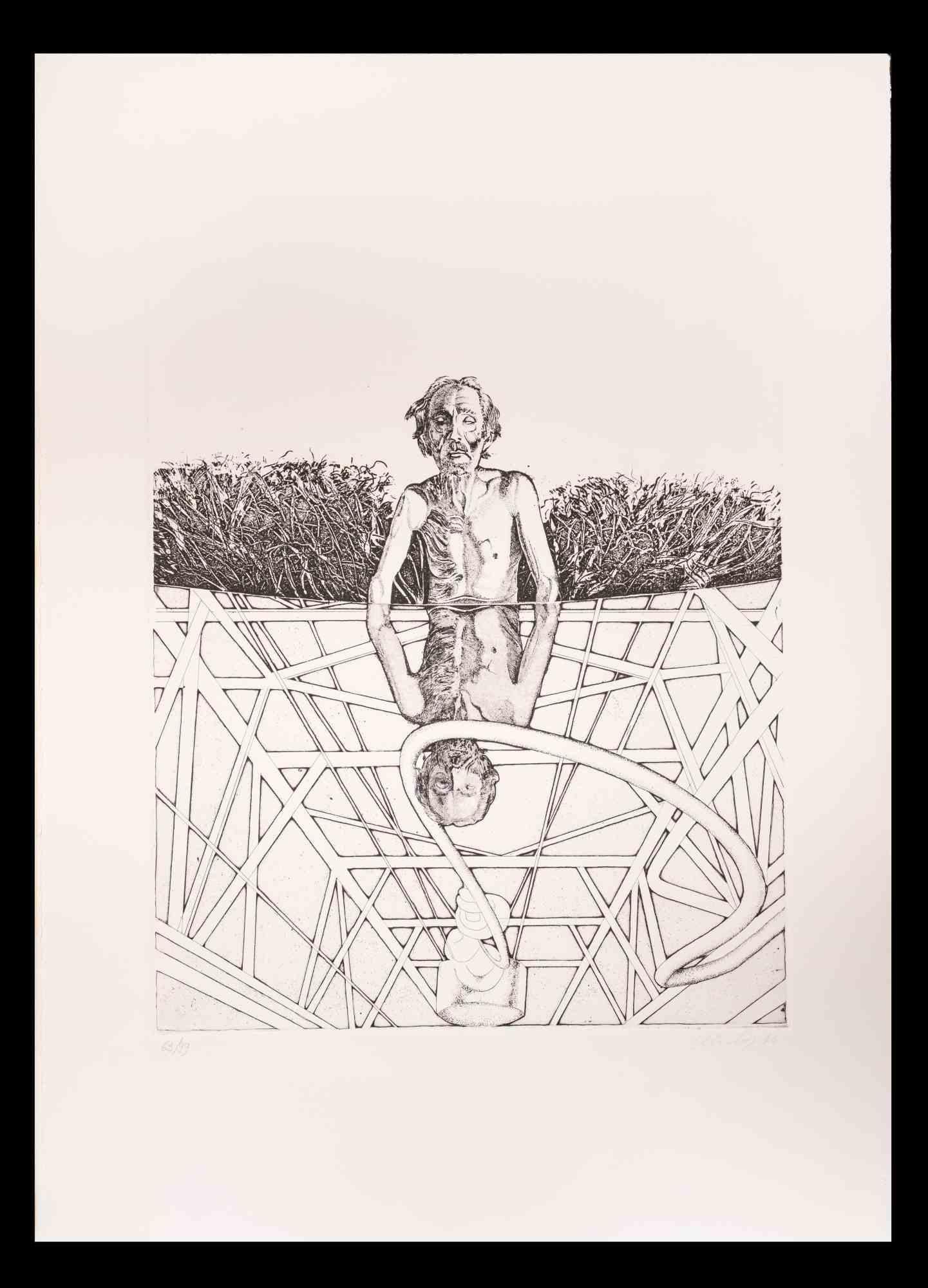El hombre se moja en el Estanque de Ottana es una obra de arte realizada en 1974 por Franco Mulas.

Grabado en blanco y negro 

Firmado a mano, fechado y numerado por el artista con lápiz.

Edición de 63/99 con la portada.

Buenas condiciones.