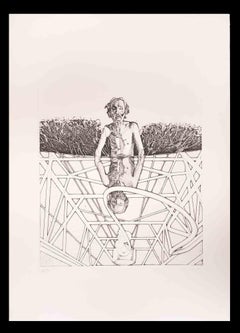 Man Gets Wet in the Pond of Ottana - Etching by Franco Mulas - 1974