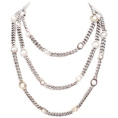 Franco Pianegonda Sterling Silver and 18 Karat Pearl Three-Strand Necklace