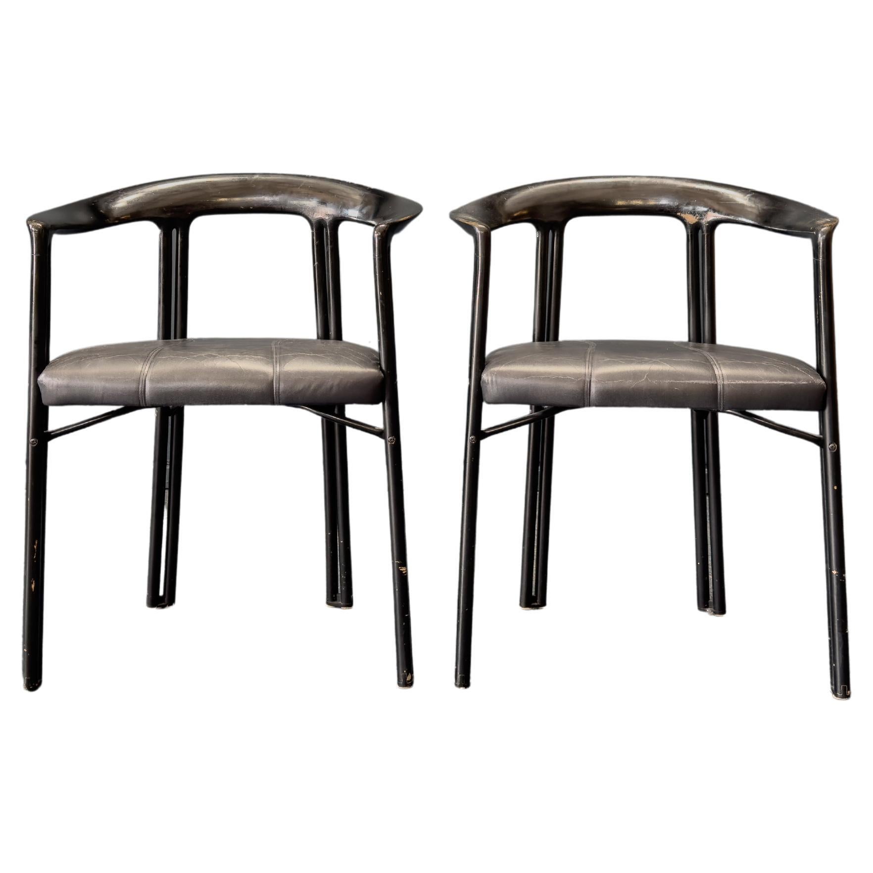 Franco Poli for Bernini Black Lacquer Chairs