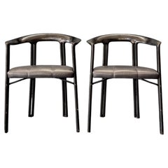 Franco Poli for Bernini Black Lacquer Chairs