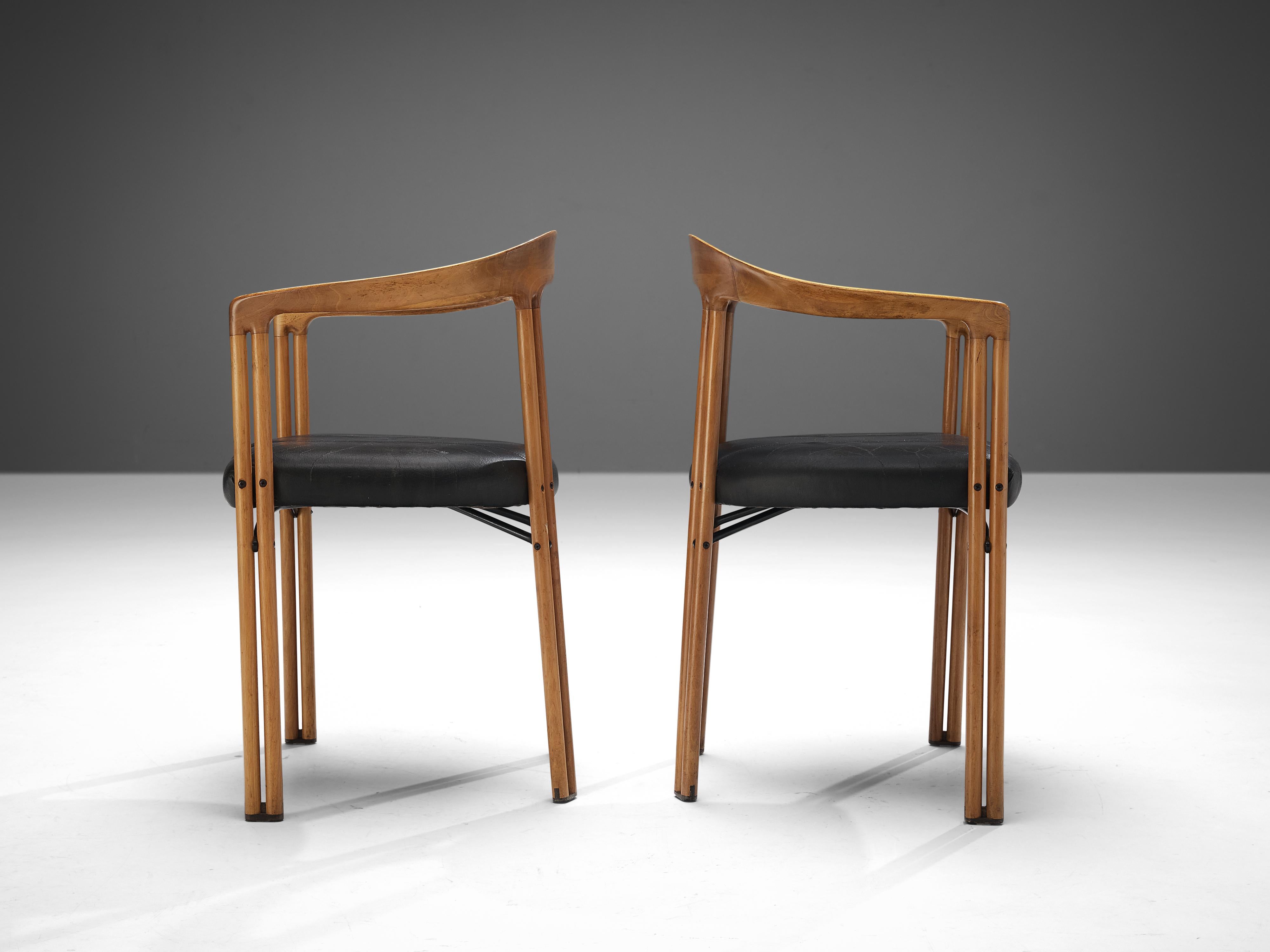 Franco Poli for Bernini Set of Six 'Ulna' Dining Chairs in Walnut and Leather In Good Condition In Waalwijk, NL