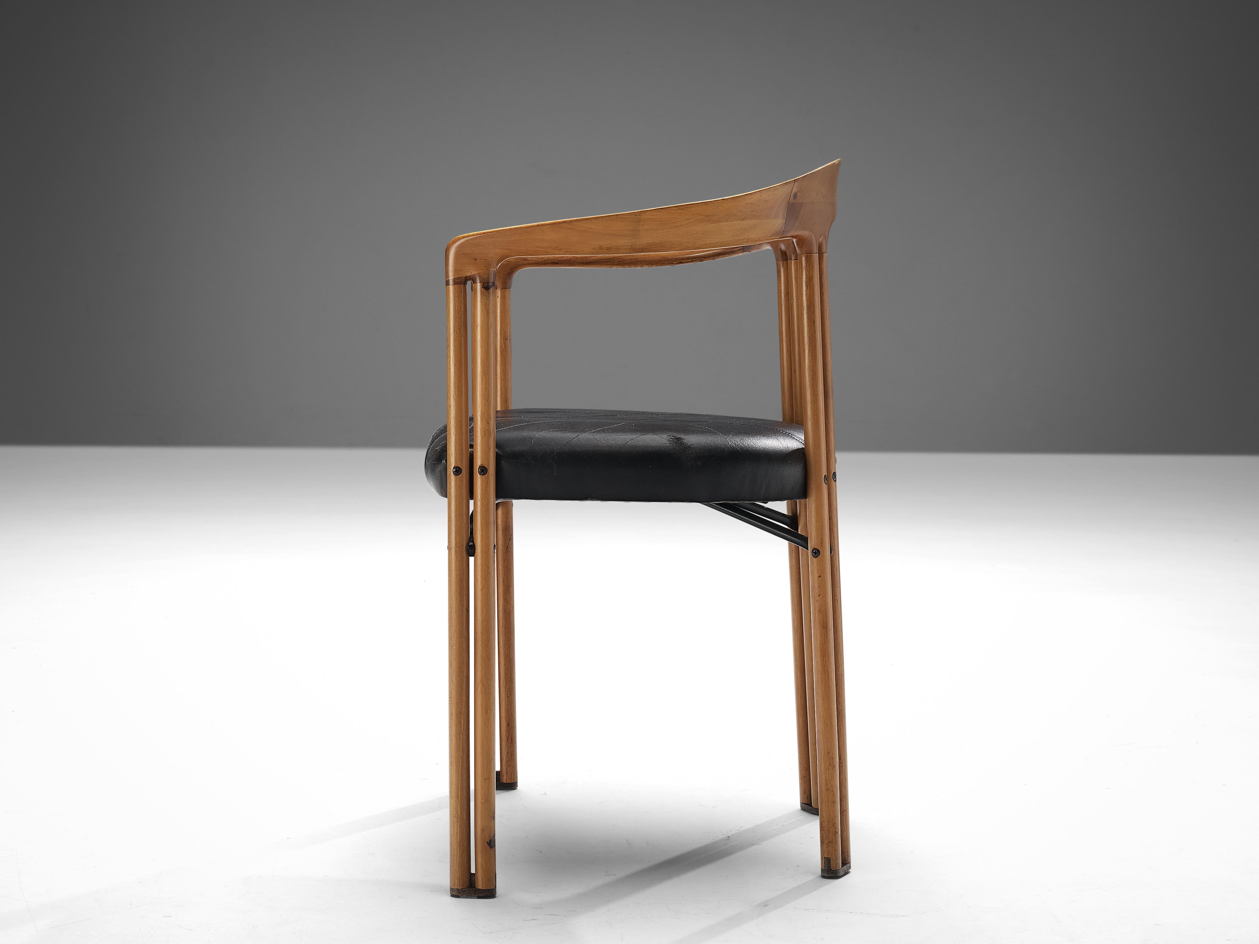 Franco Poli for Bernini Set of Six 'Ulna' Dining Chairs in Walnut and Leather 2