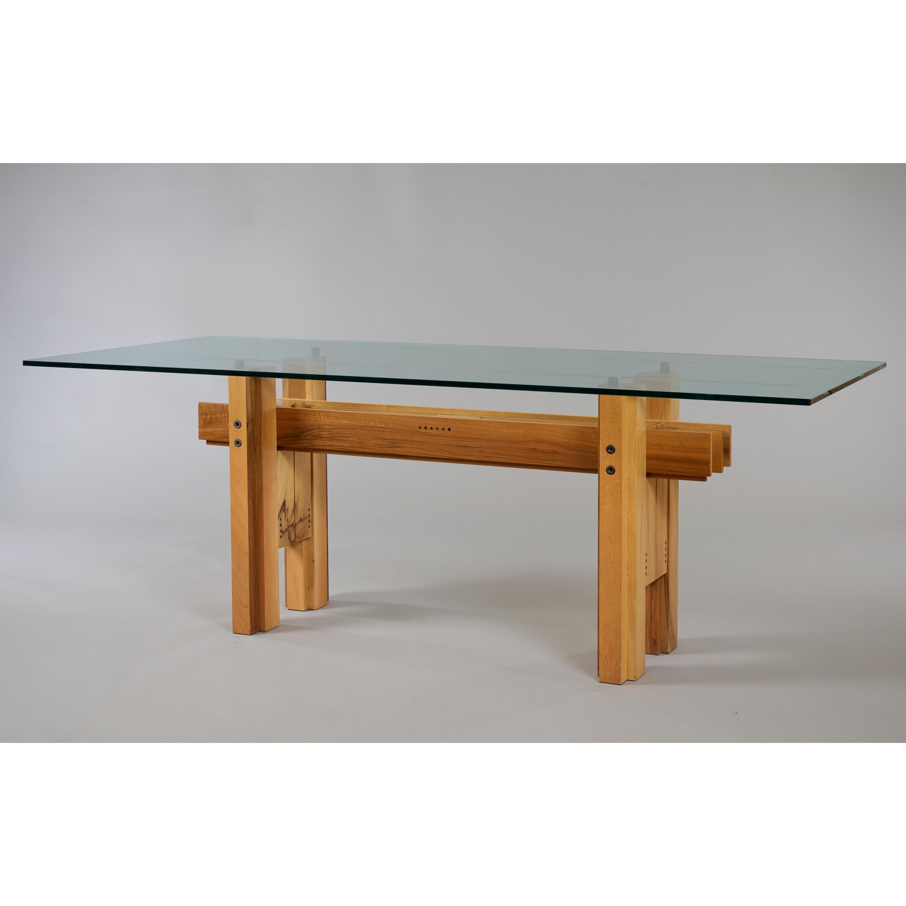 Franco Poli Large Constructivist Dining Table in Wood and Glass, Italy 1970s 6