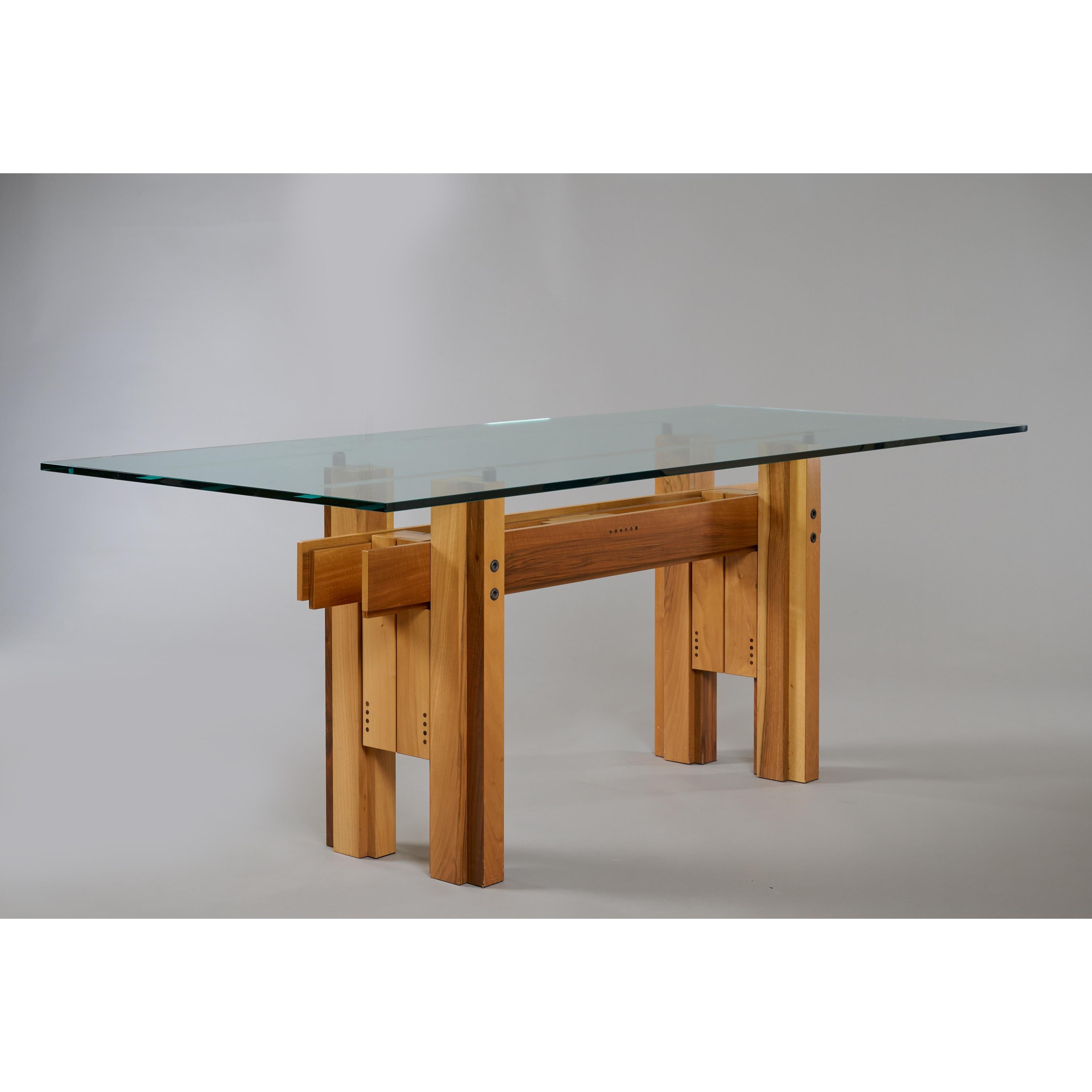 Mid-Century Modern Franco Poli Large Constructivist Dining Table in Wood and Glass, Italy 1970s