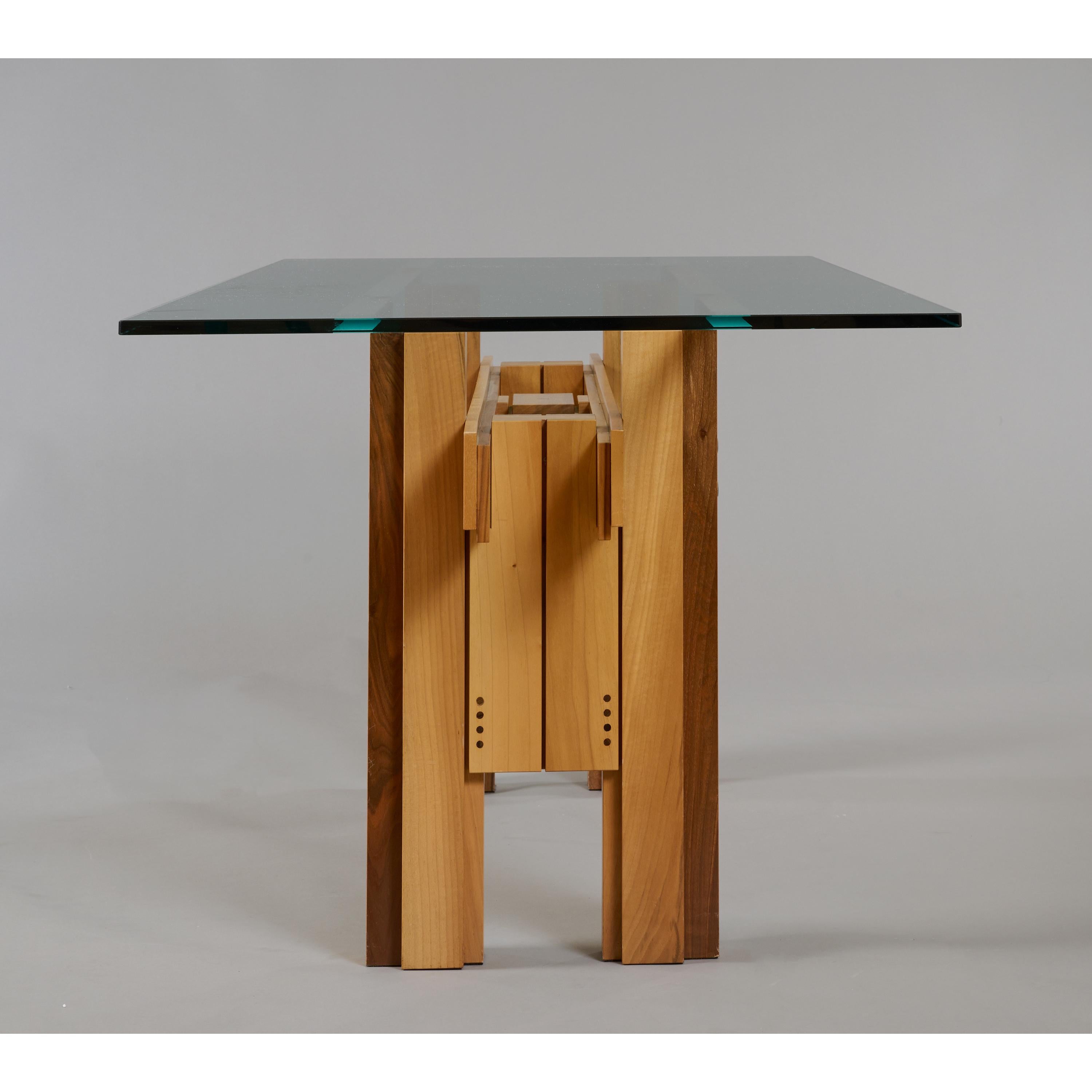 Italian Franco Poli Large Constructivist Dining Table in Wood and Glass, Italy 1970s
