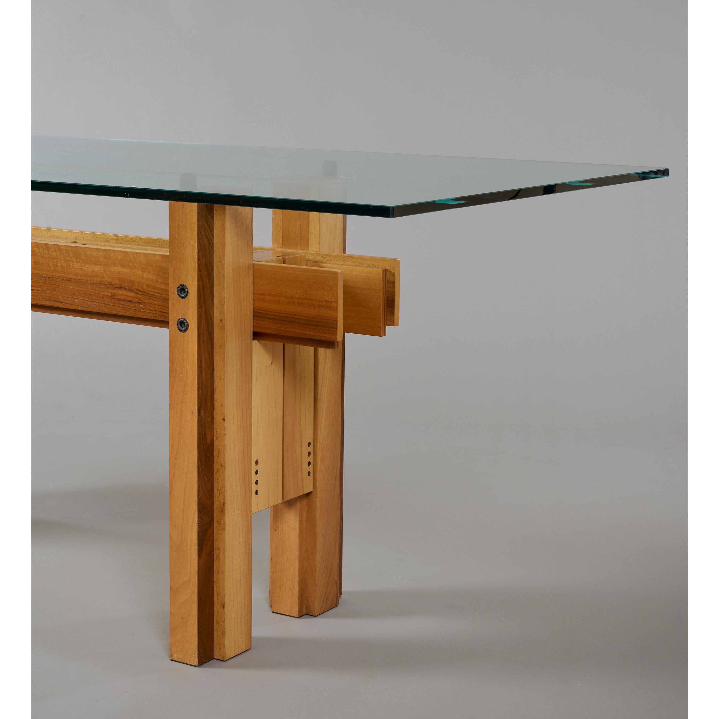 Franco Poli Large Constructivist Dining Table in Wood and Glass, Italy 1970s In Good Condition In New York, NY