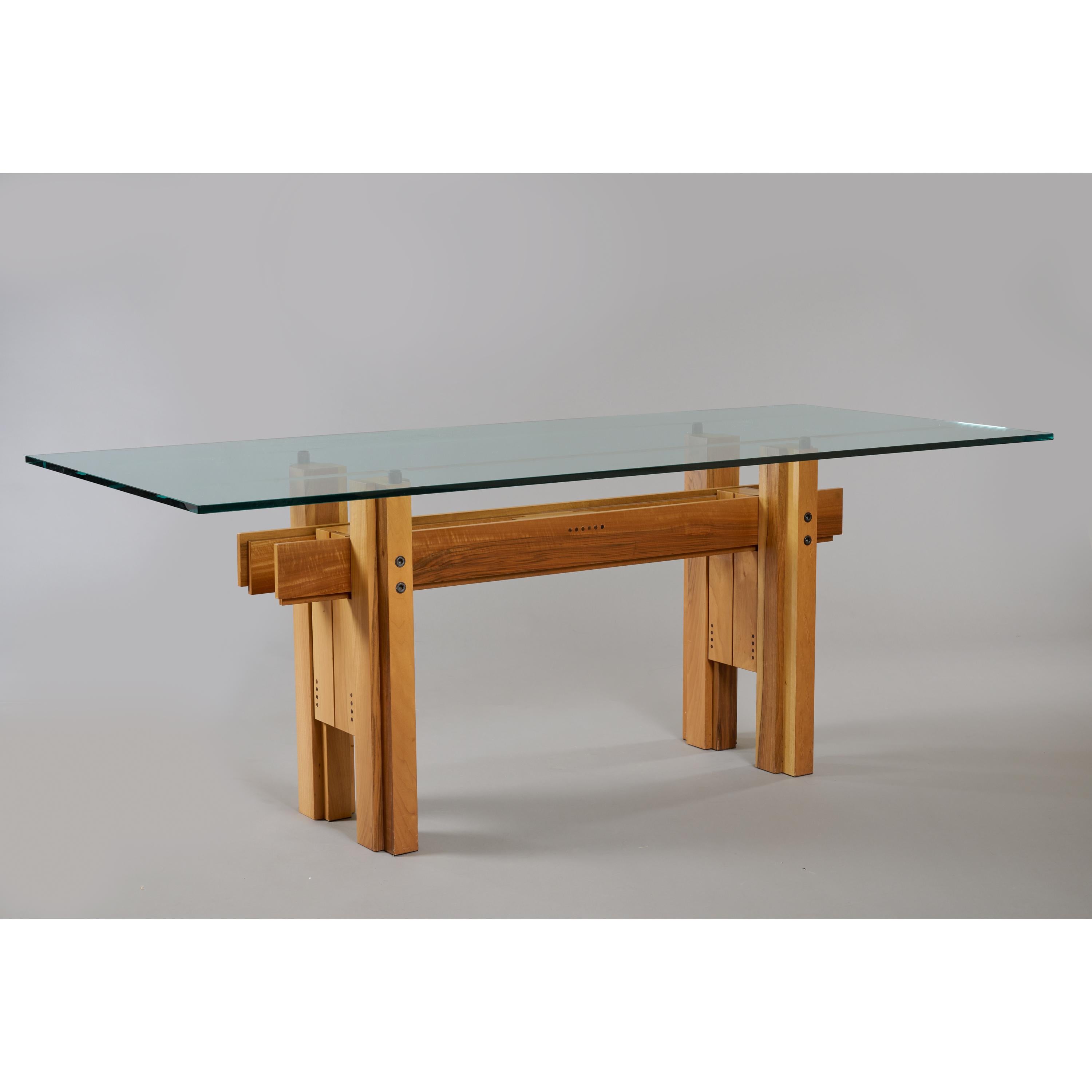Franco Poli Large Constructivist Dining Table in Wood and Glass, Italy 1970s 1