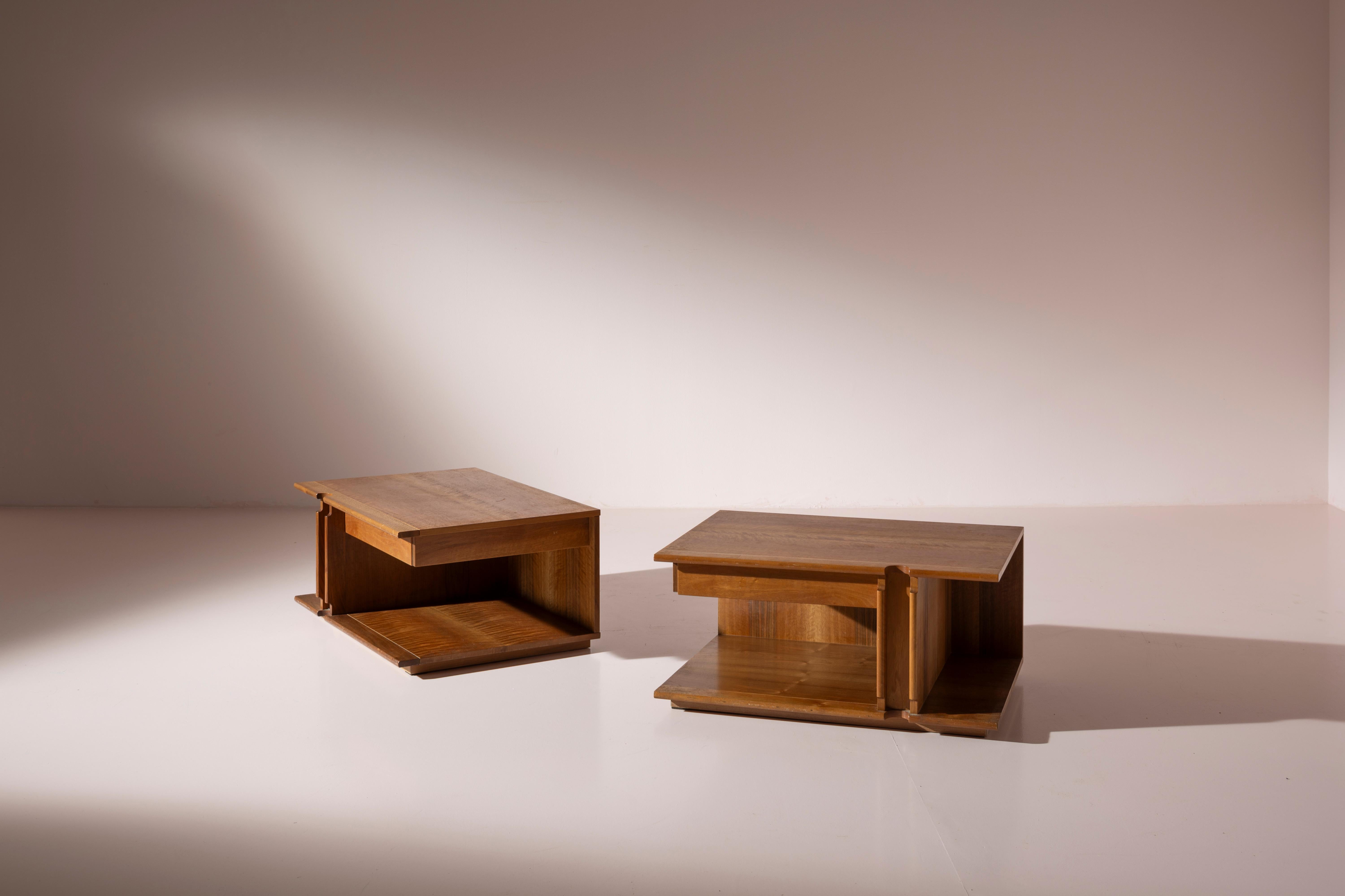 Pair of wooden nightstands, dated 1982, designed by Franco Poli, model 