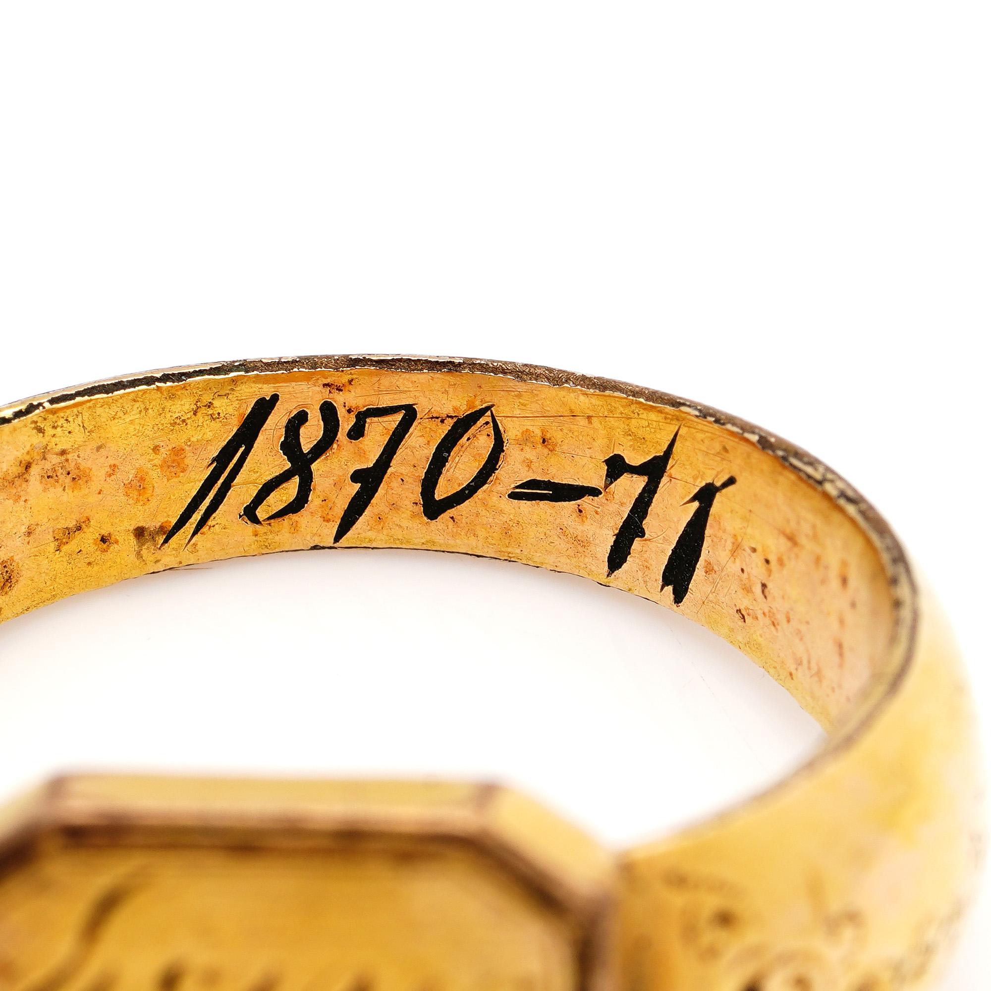 Franco Prussian War Brass Signet Ring with the Inscription 'Fort Noisy' In Good Condition For Sale In Braintree, GB
