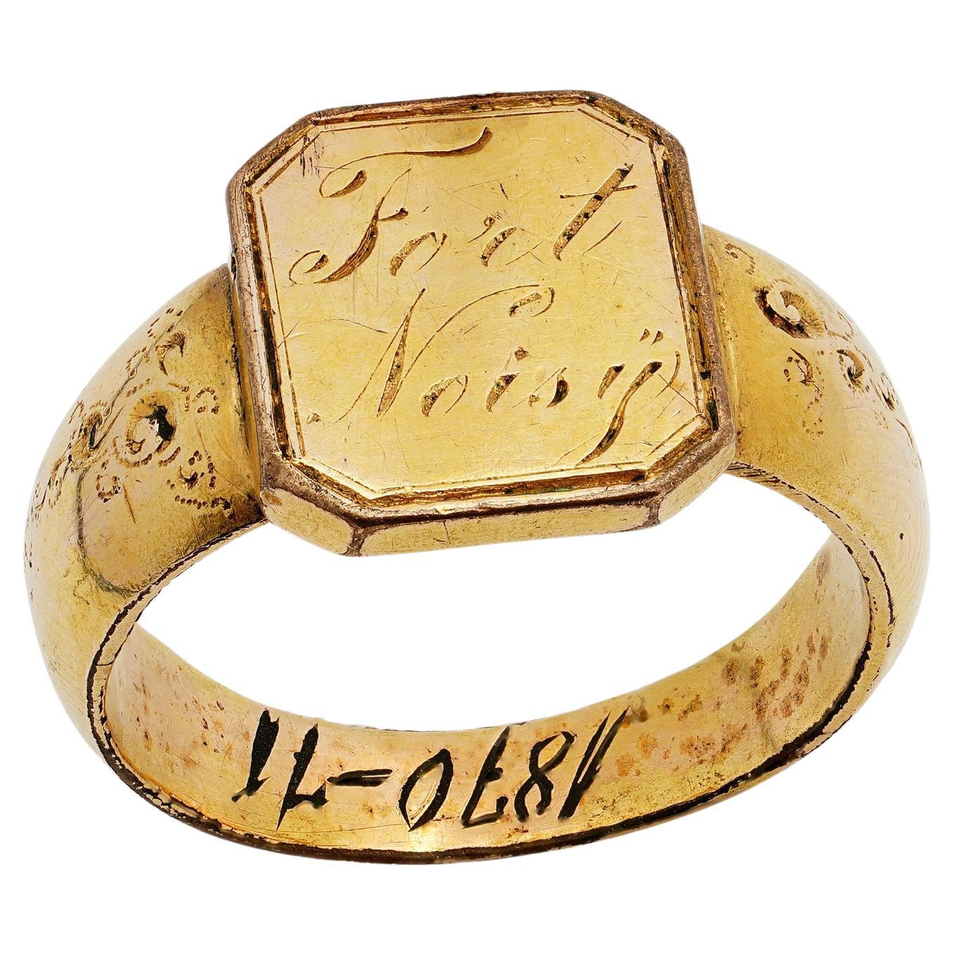 Franco Prussian War Brass Signet Ring with the Inscription 'Fort Noisy' For Sale