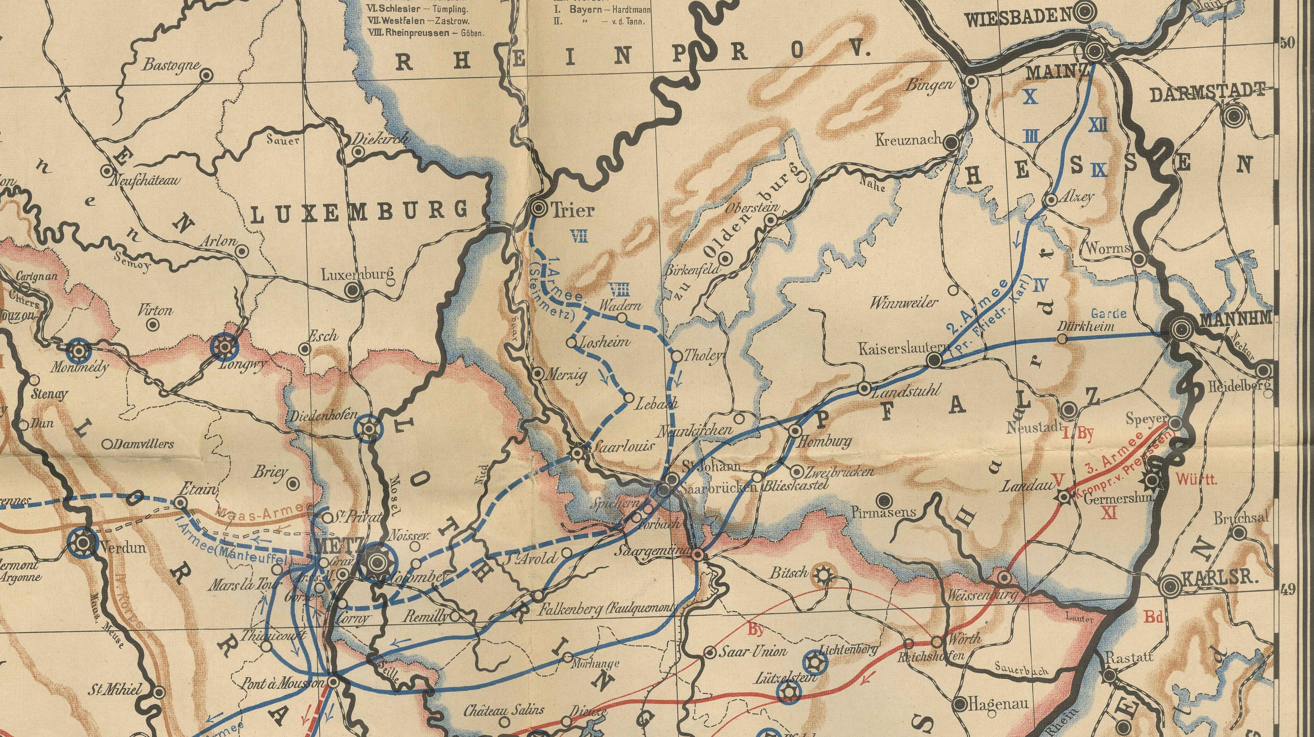 Franco-Prussian War Campaign Map of France and Germany, Original 1871