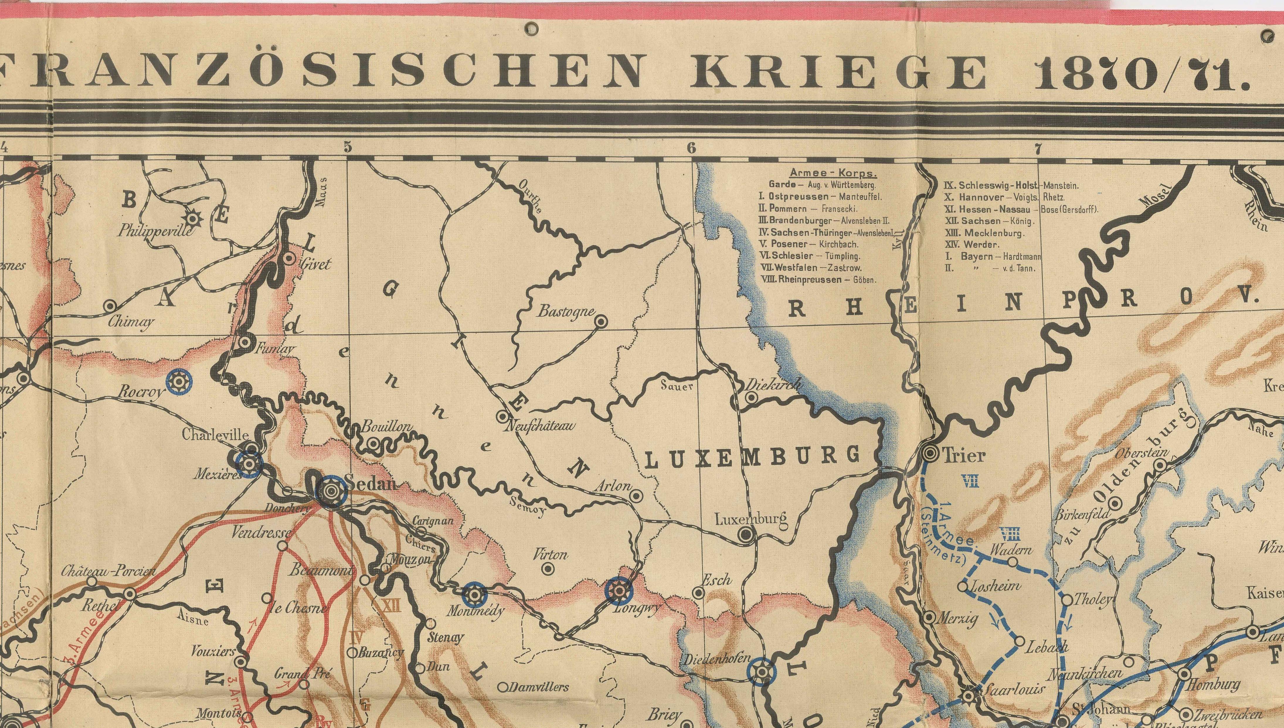 Franco-Prussian War Campaign Map of France and Germany, Original 1871