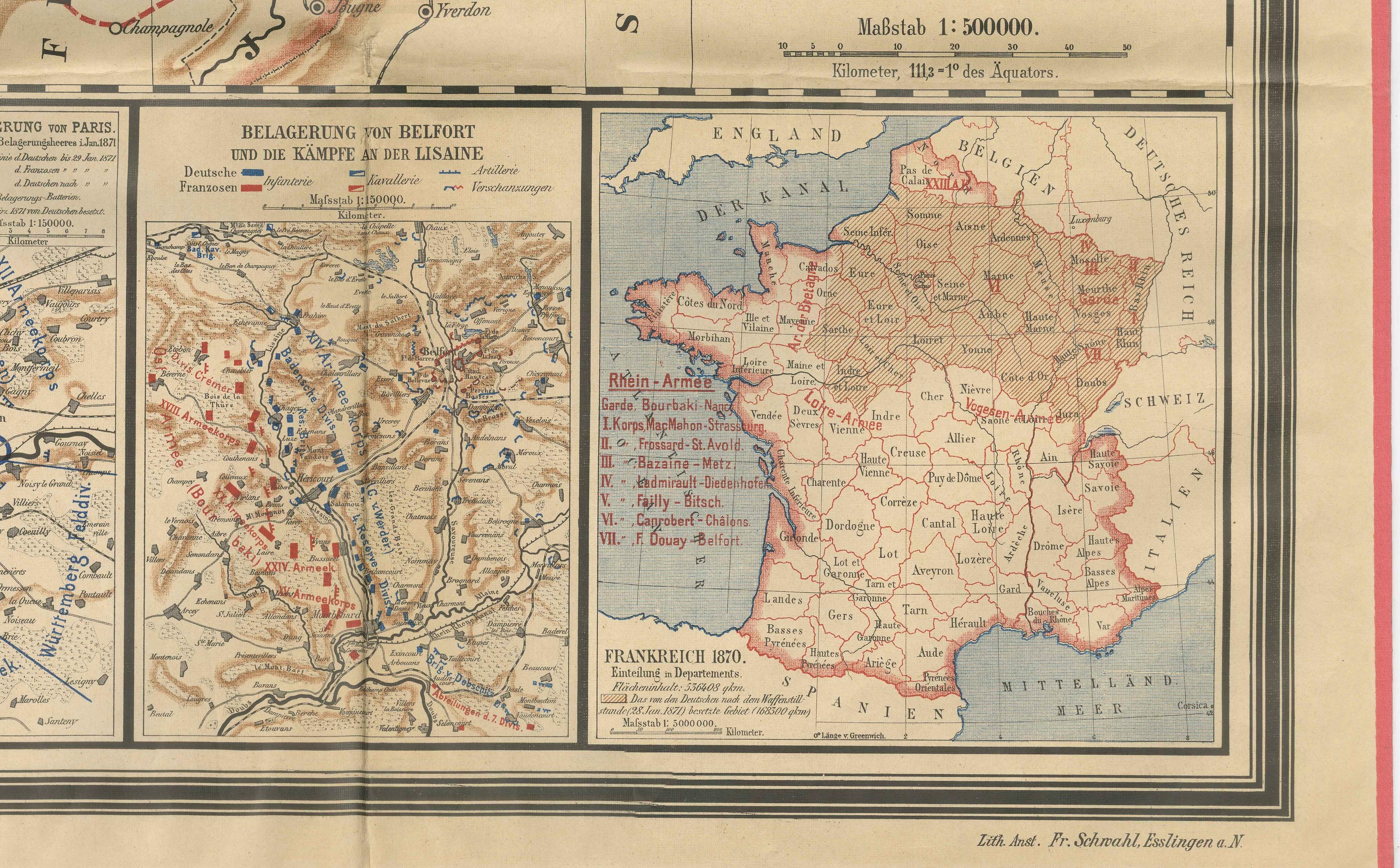 Franco-Prussian War Campaign Map of France and Germany, Original 1871