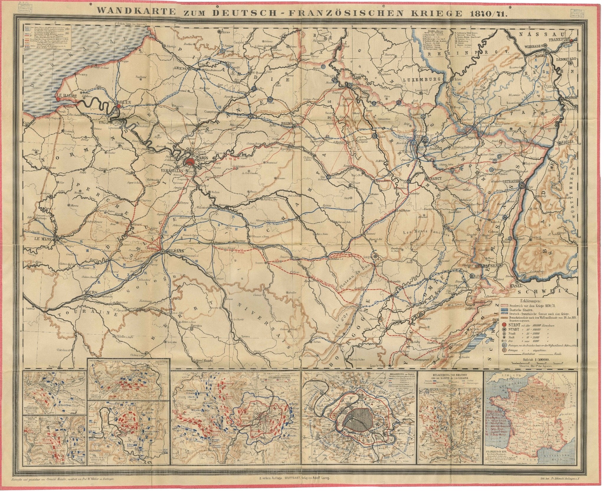 Franco-Prussian War Campaign Map of France and Germany, Original 1871