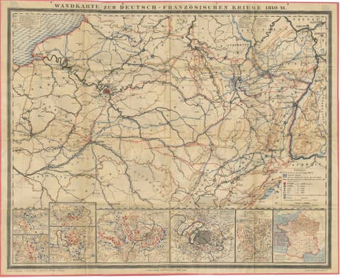 Franco-Prussian War Campaign Map of France and Germany, Original 1871