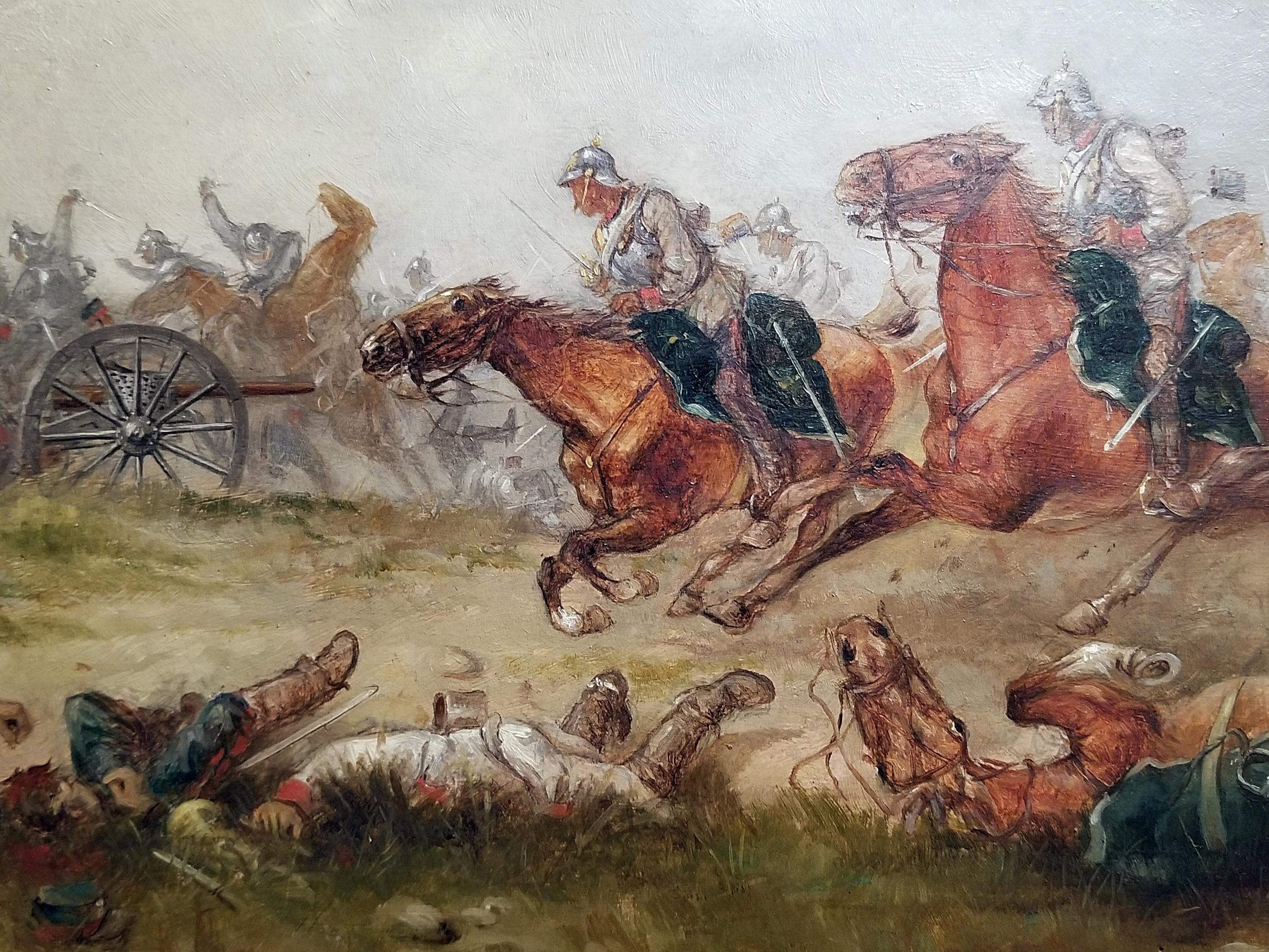 Hand-Carved Franco Prussian War Oil on Board by G. Thorsbaek, 1897