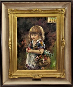 Little Girl with Flowers Basket