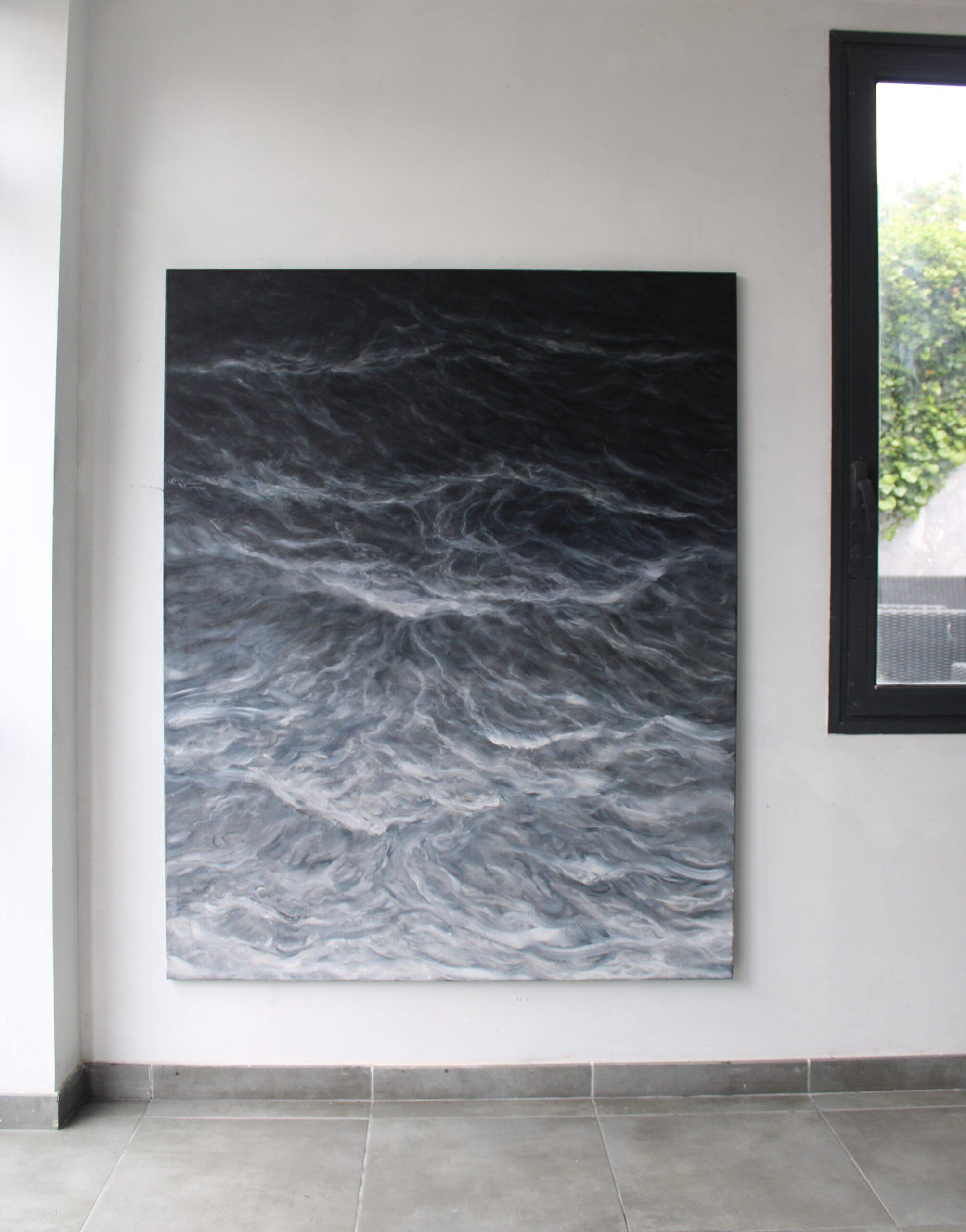 Abstract ocean by Franco Salas Borquez - Black & white painting, ocean waves For Sale 3